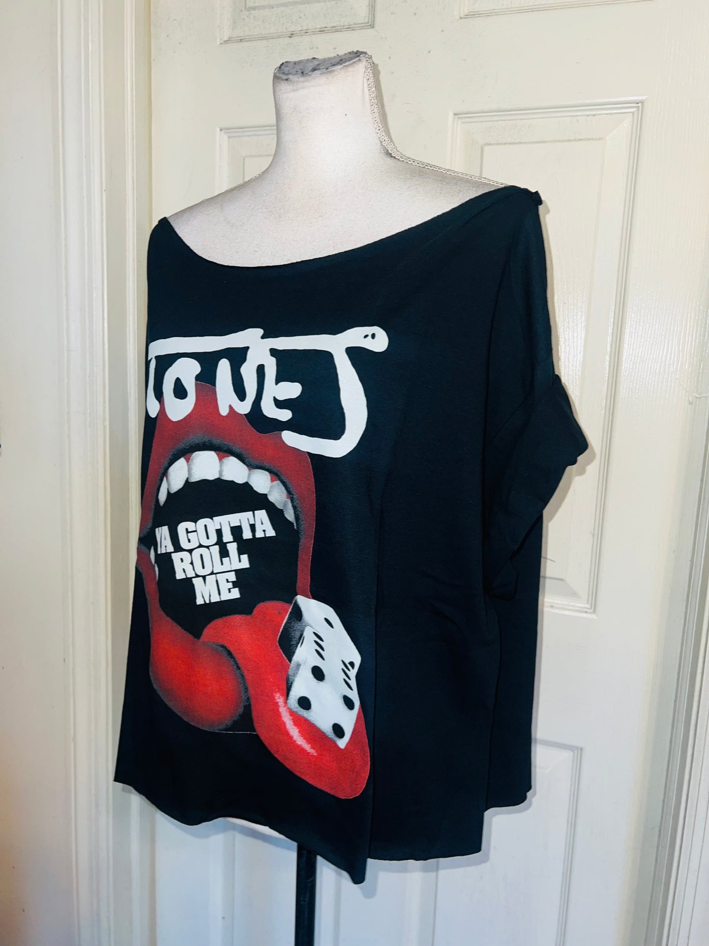 Rolling Stones Off The Shoulder Oversized Distressed Tee