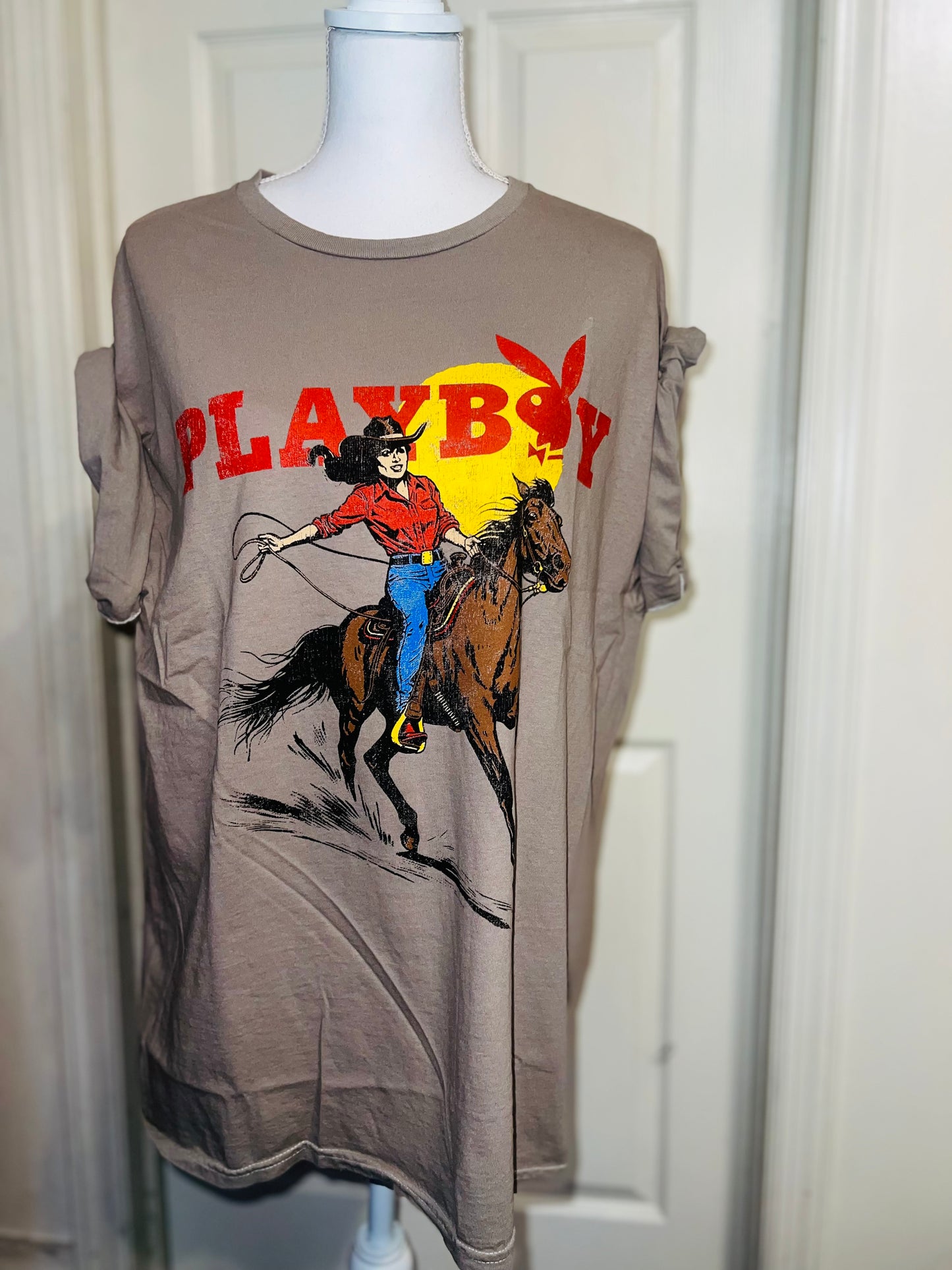 Playboy Cowgirl Oversized Distressed Tee