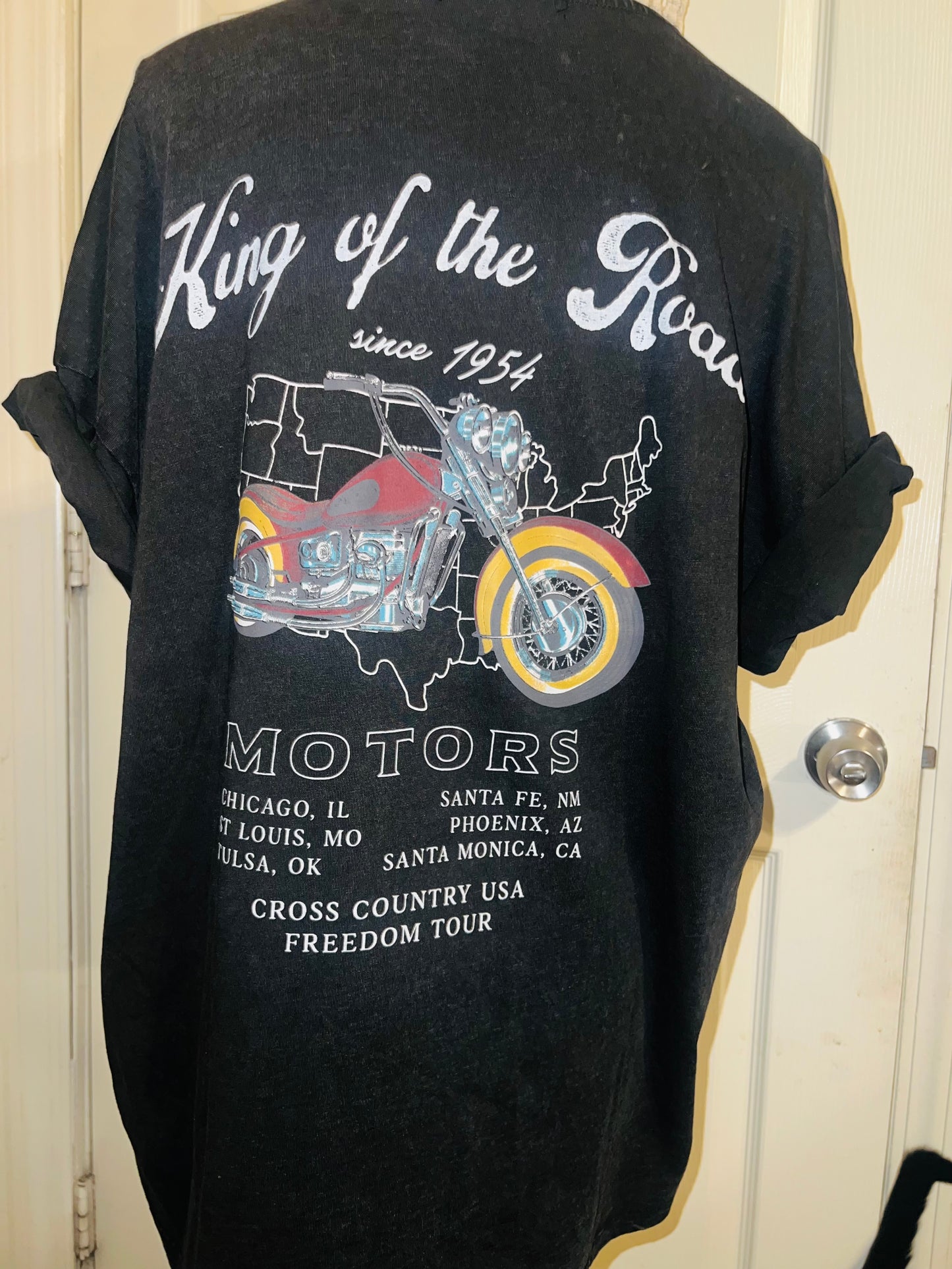 Motorcycle Tour Double Sided Oversized Distressed Tee