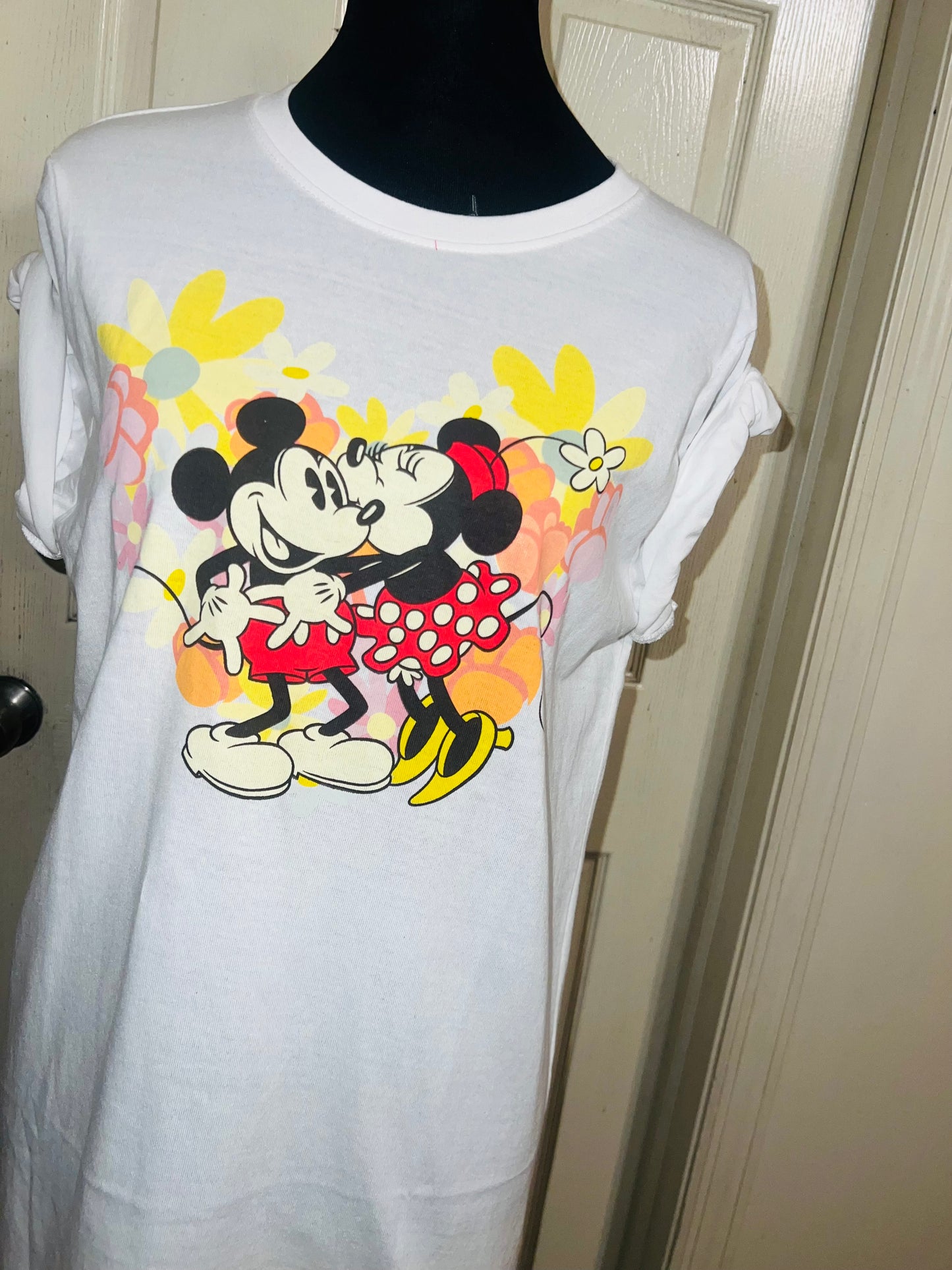 Mickey and Minnie Mouse Oversized Distressed Tee