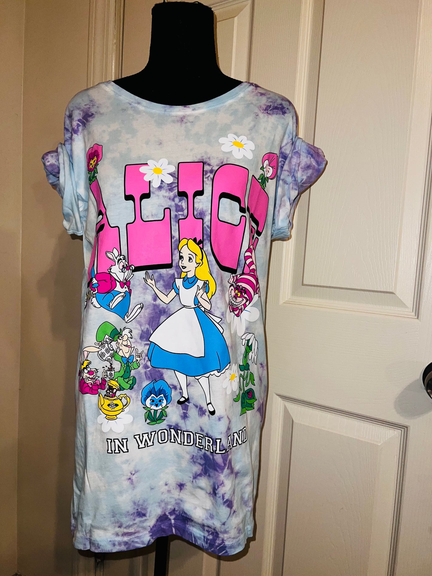 Alice in Wonderland Tie Dye Oversized Distressed Tee