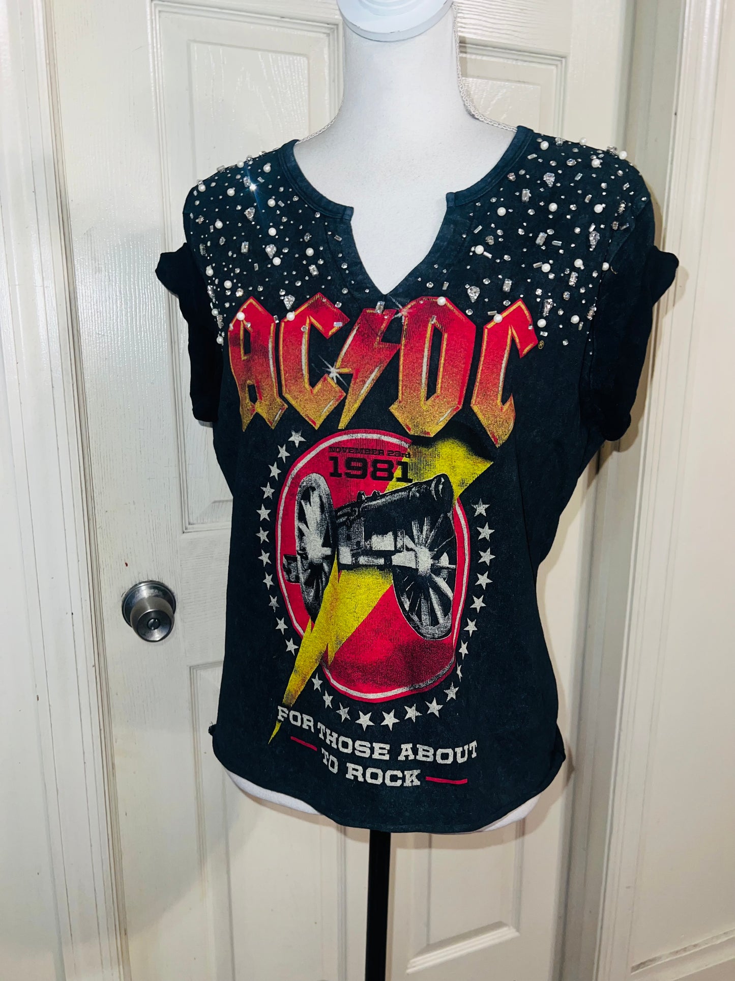 AC/DC Distressed Embellished Tee