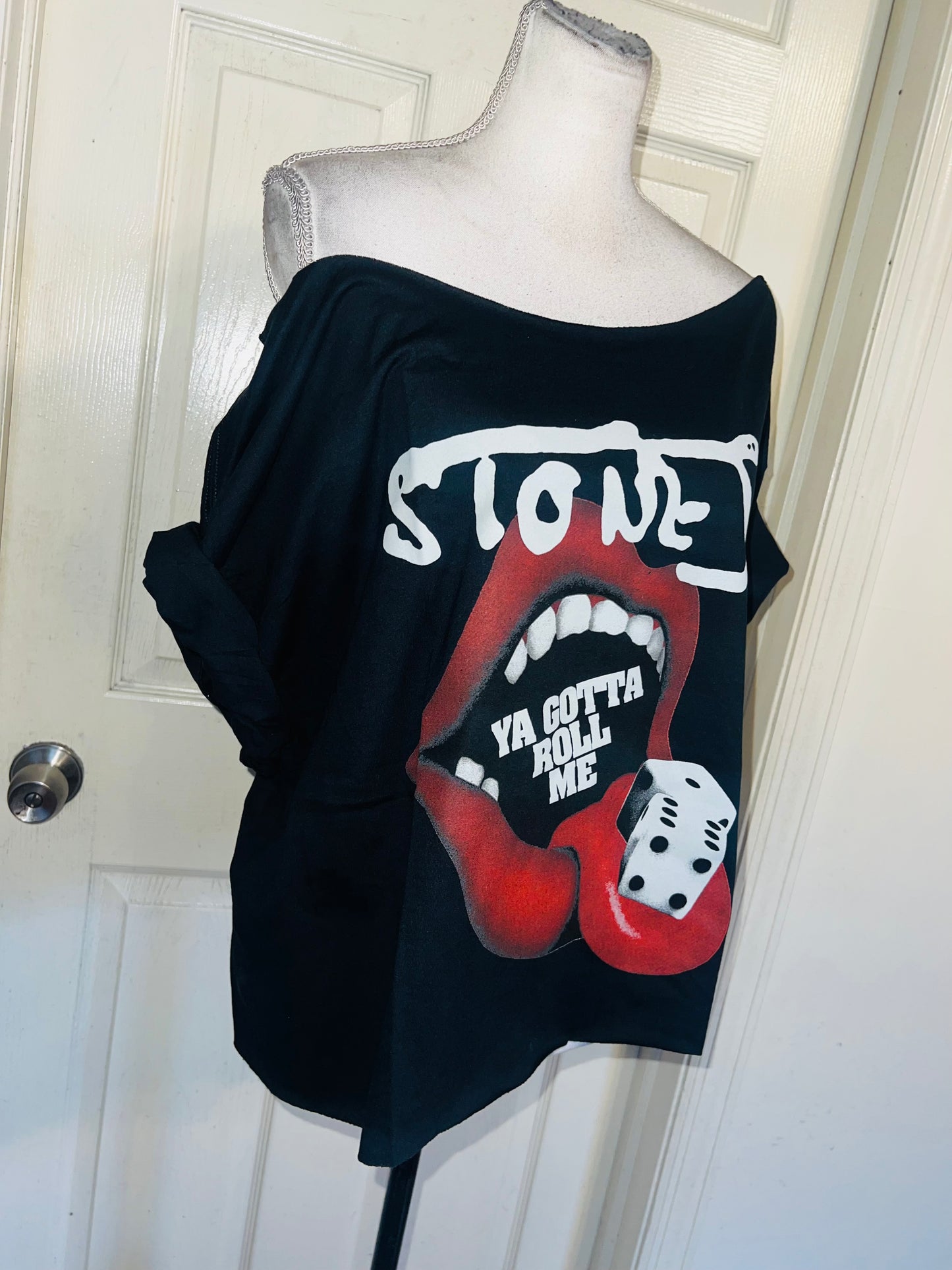 Rolling Stones Off The Shoulder Oversized Distressed Tee