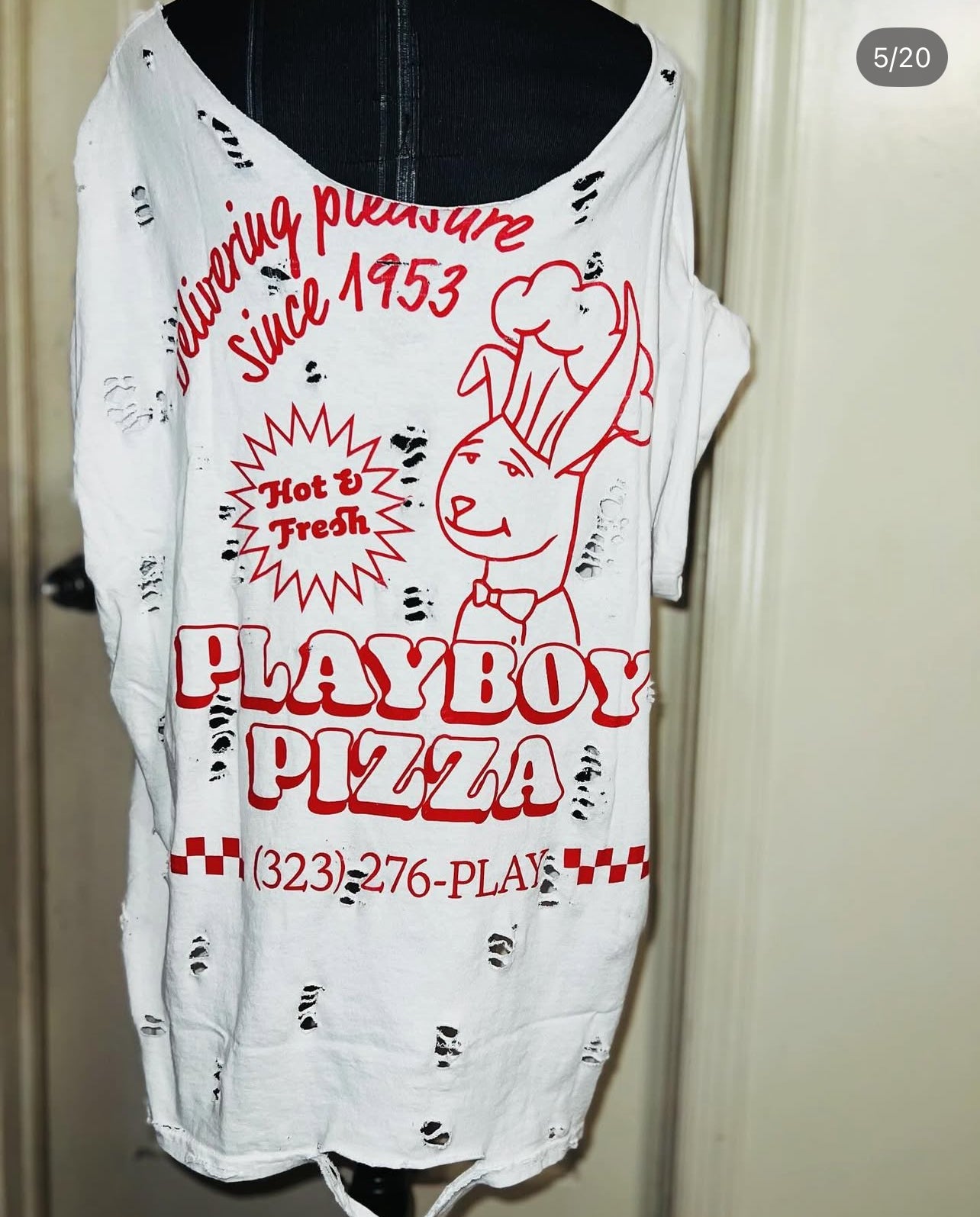 Playboy Pizza Double Sided Distressed Tee