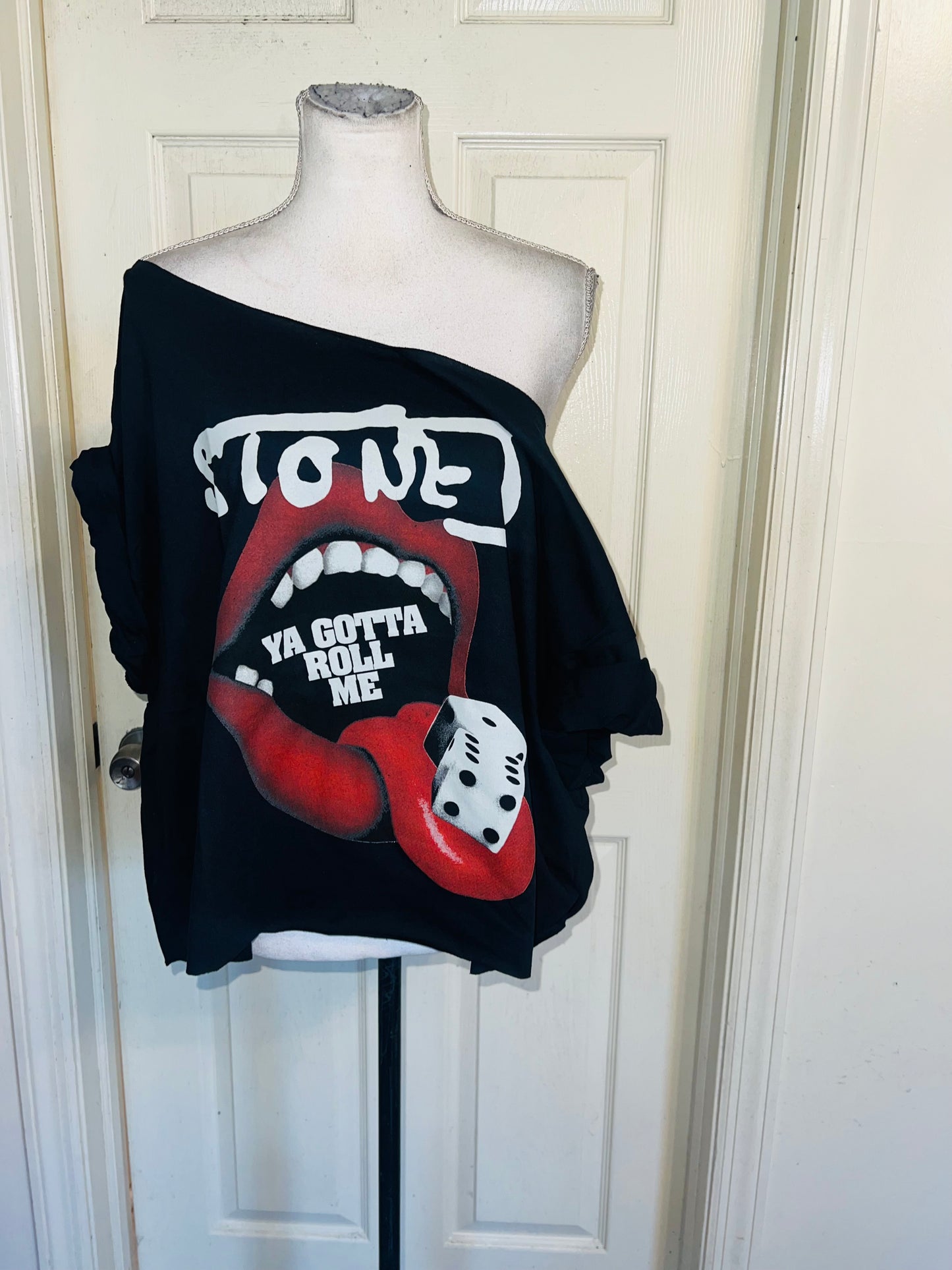 Rolling Stones Off The Shoulder Oversized Distressed Tee
