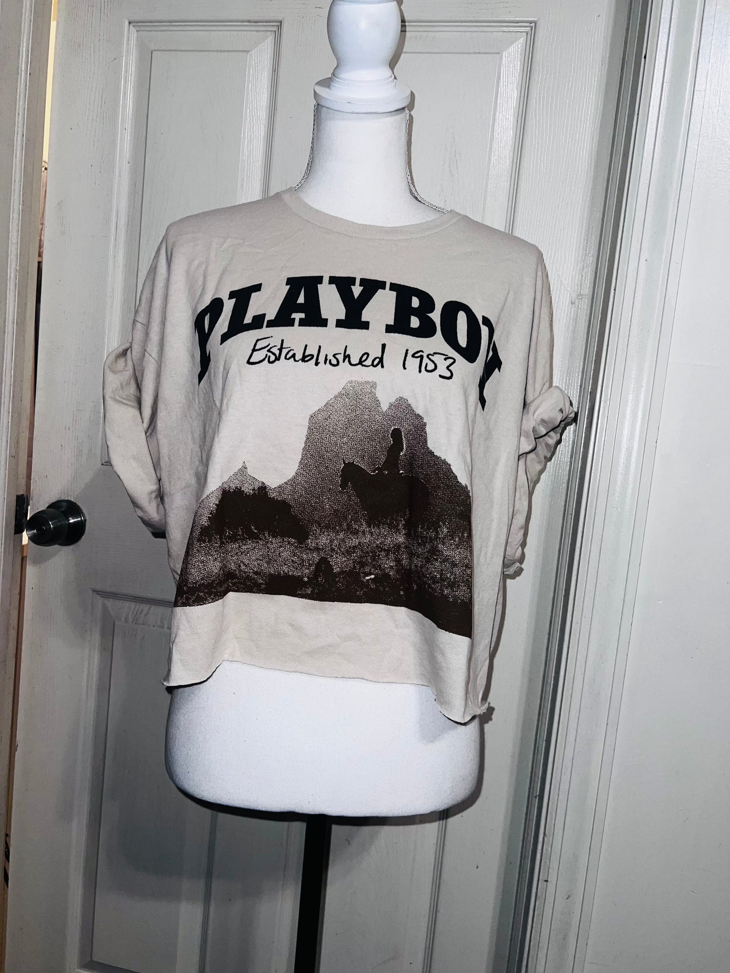Playboy Oversized Distressed Cropped Tee