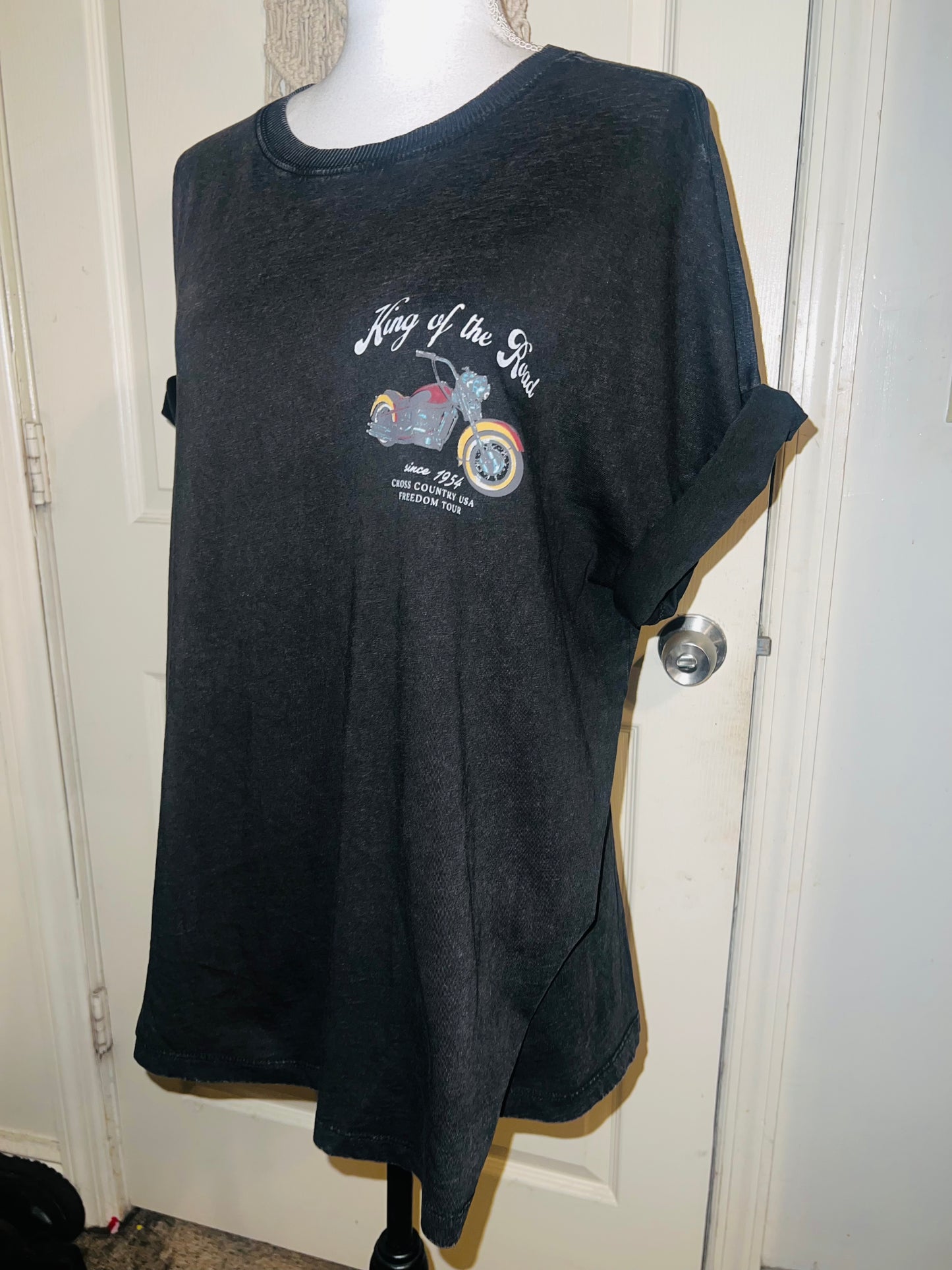 Motorcycle Tour Double Sided Oversized Distressed Tee