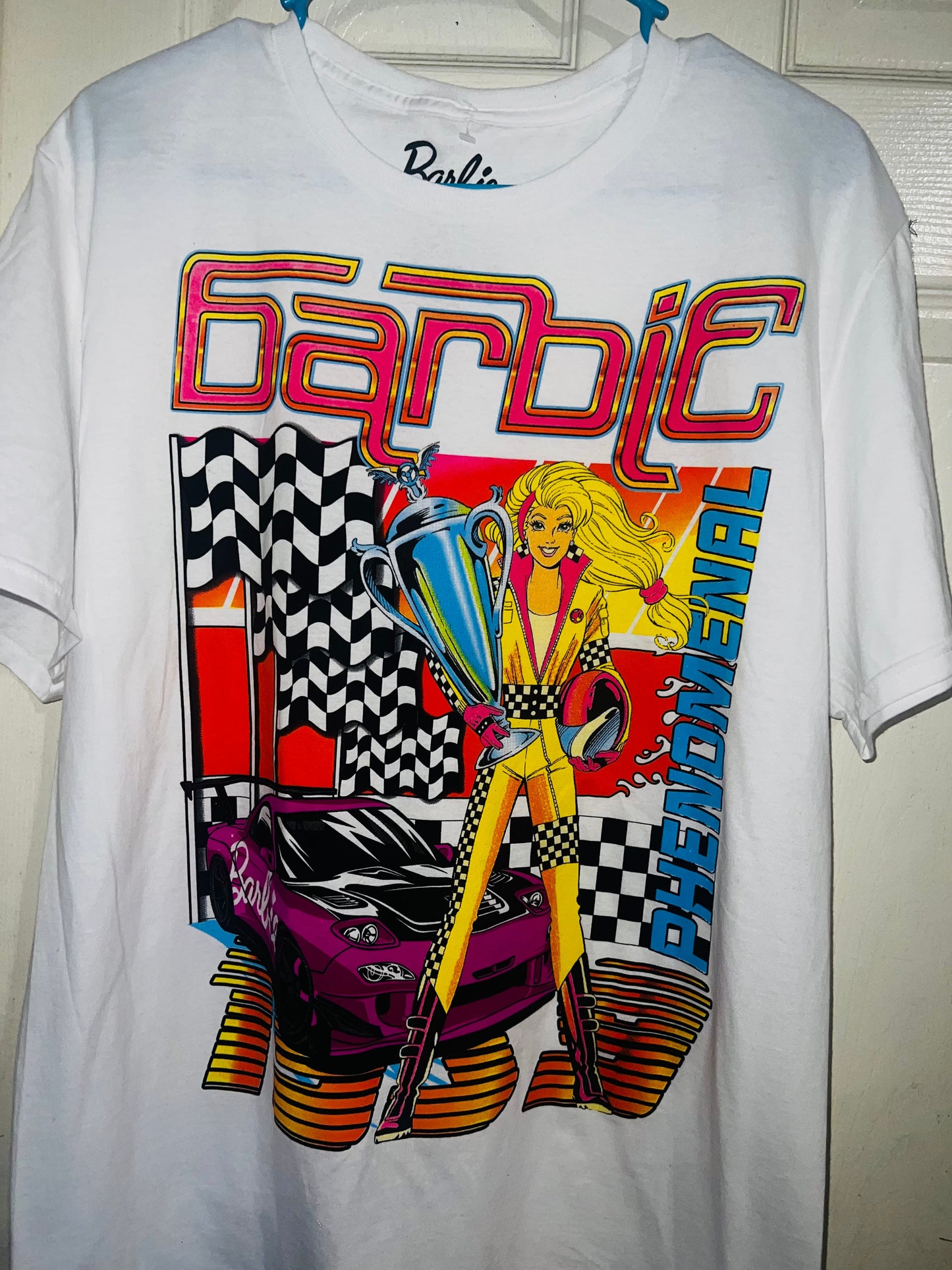 Barbie Race Car Oversized Distressed Tee