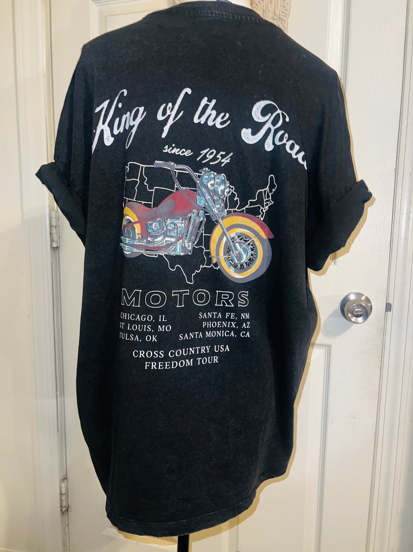 Motorcycle Tour Double Sided Oversized Distressed Tee