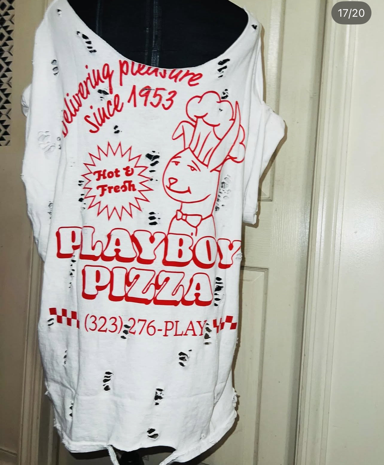Playboy Pizza Double Sided Distressed Tee