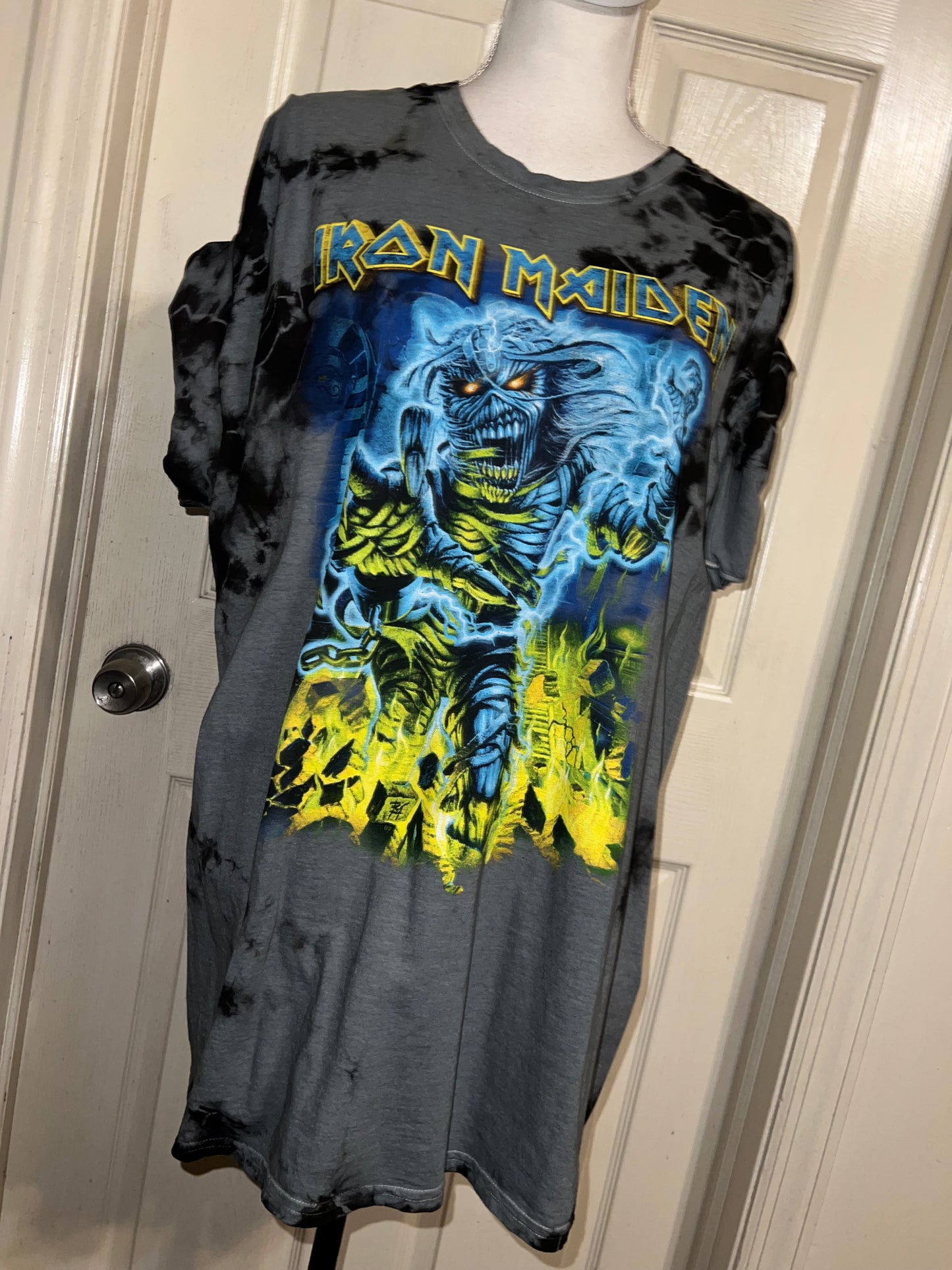 Iron Maiden Tie Dyed Distressed Oversized Tee