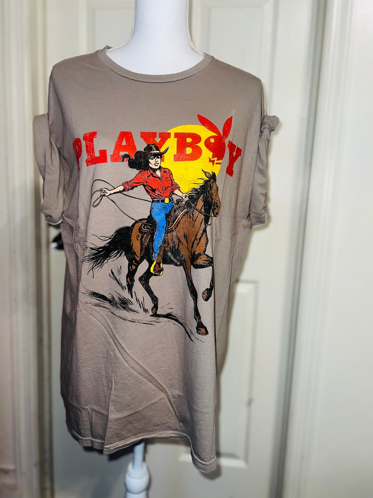 Playboy Cowgirl Oversized Distressed Tee