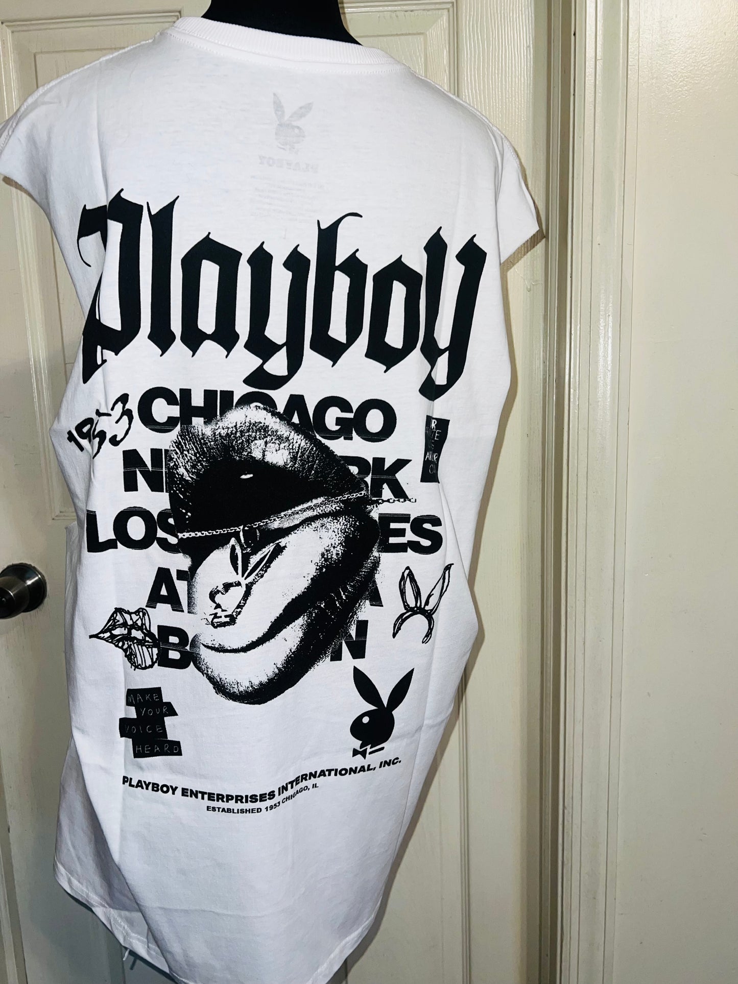 Playboy Double Sided Oversized Distressed Tank