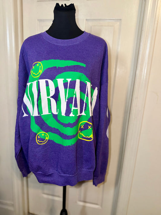 Nirvana Double Sided Oversized Distressed Sweatshirt