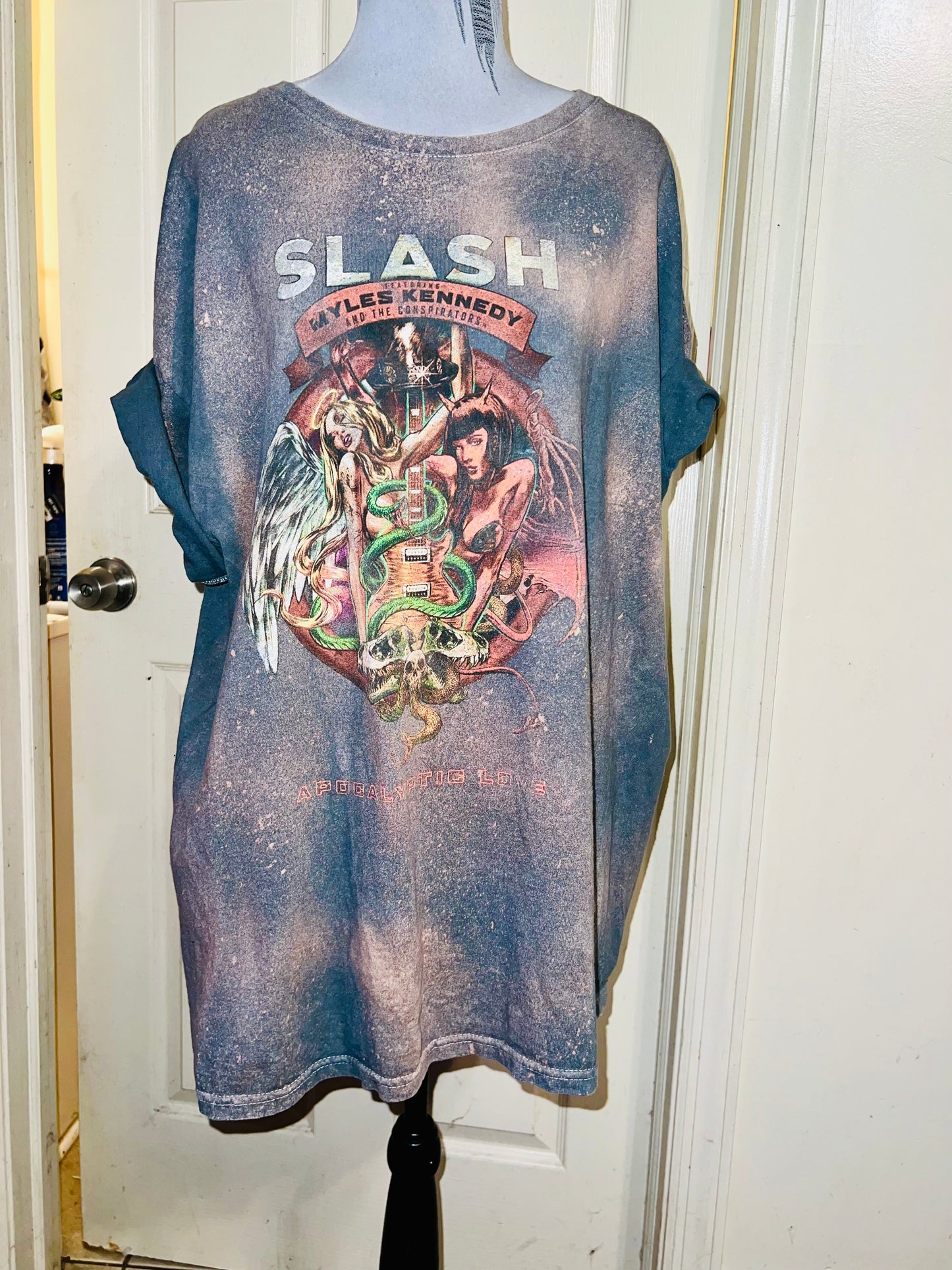 Bleached Slash Distressed Oversized Tee