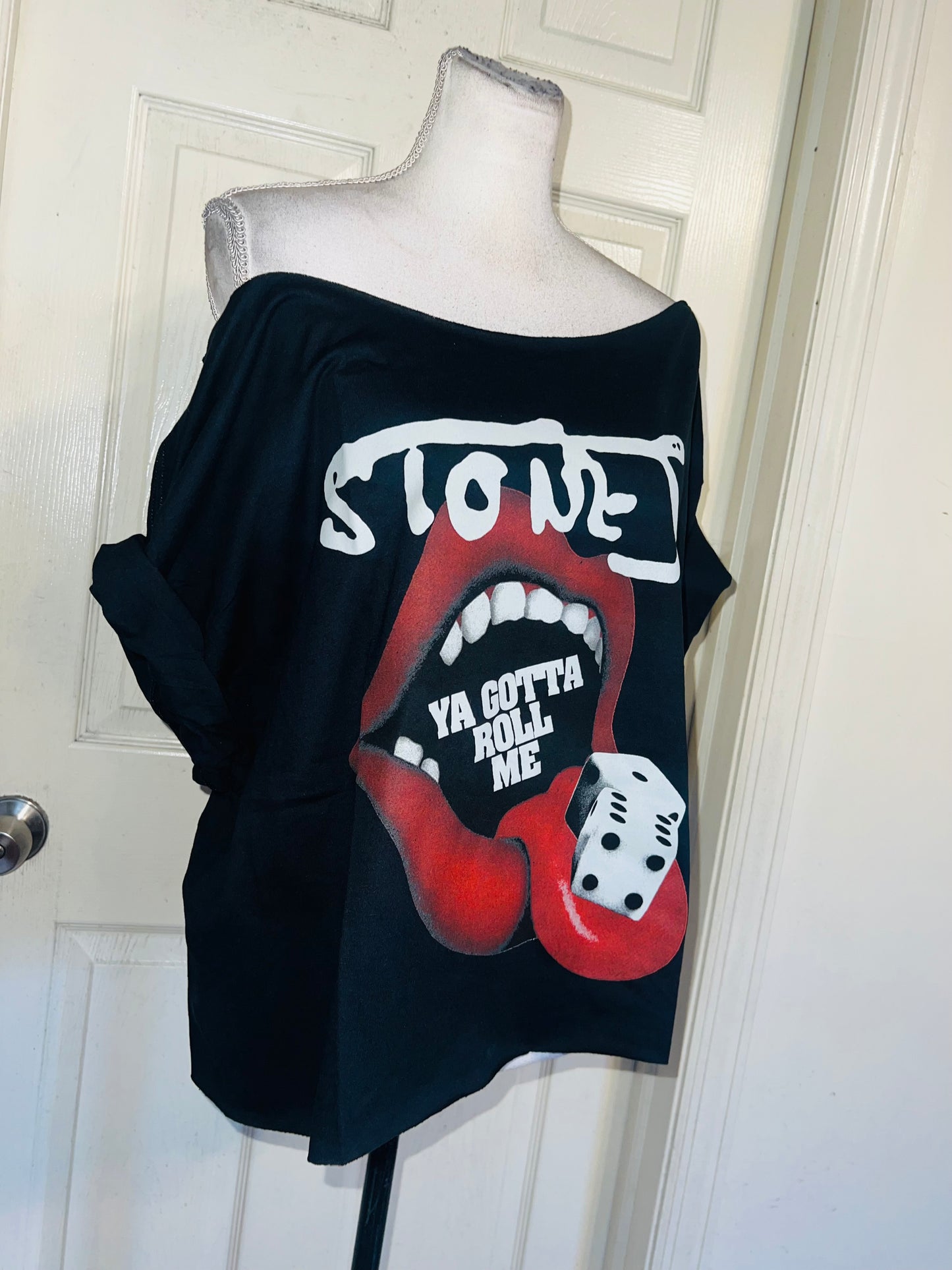 Rolling Stones Off The Shoulder Oversized Distressed Tee