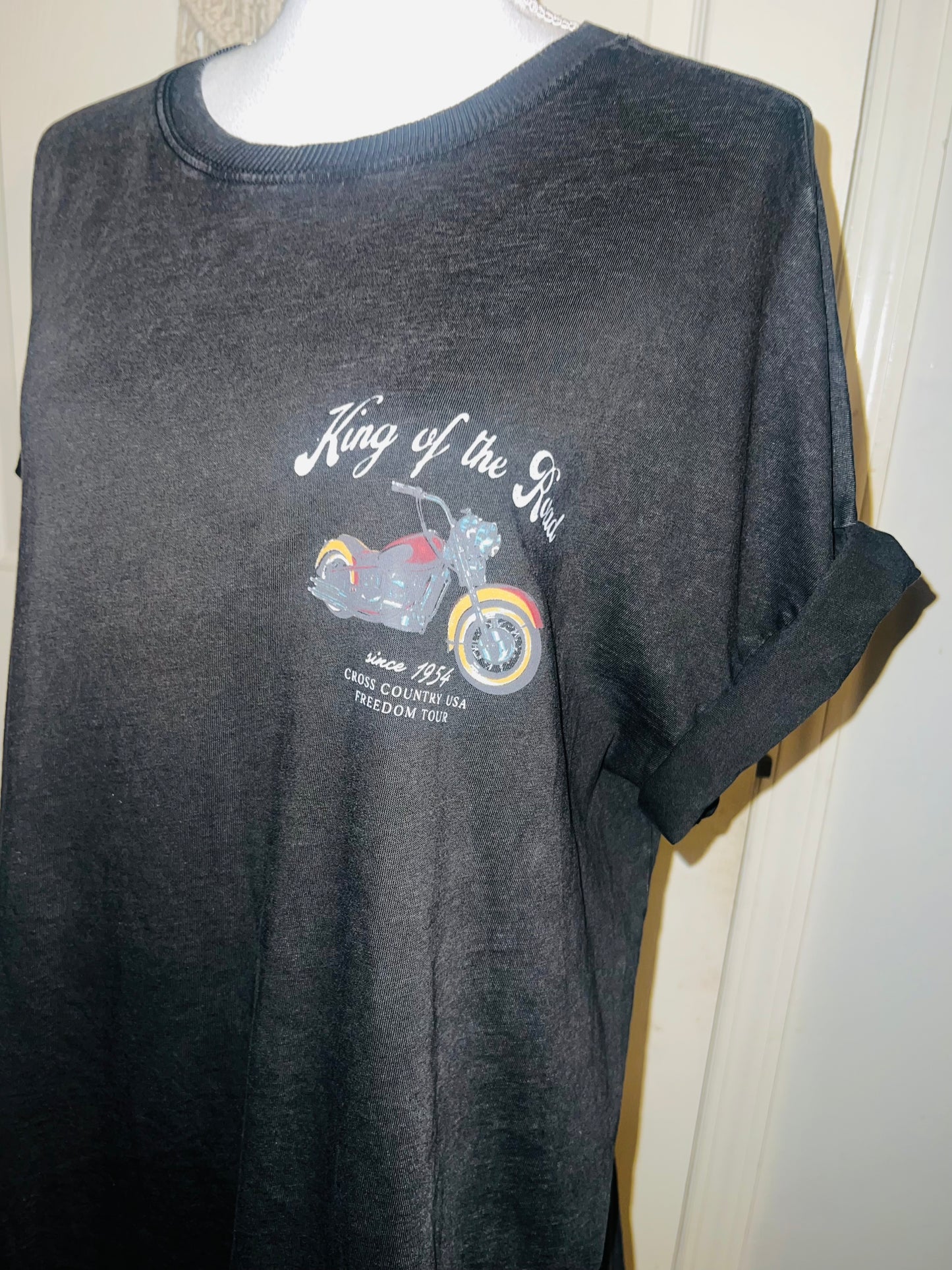 Motorcycle Tour Double Sided Oversized Distressed Tee