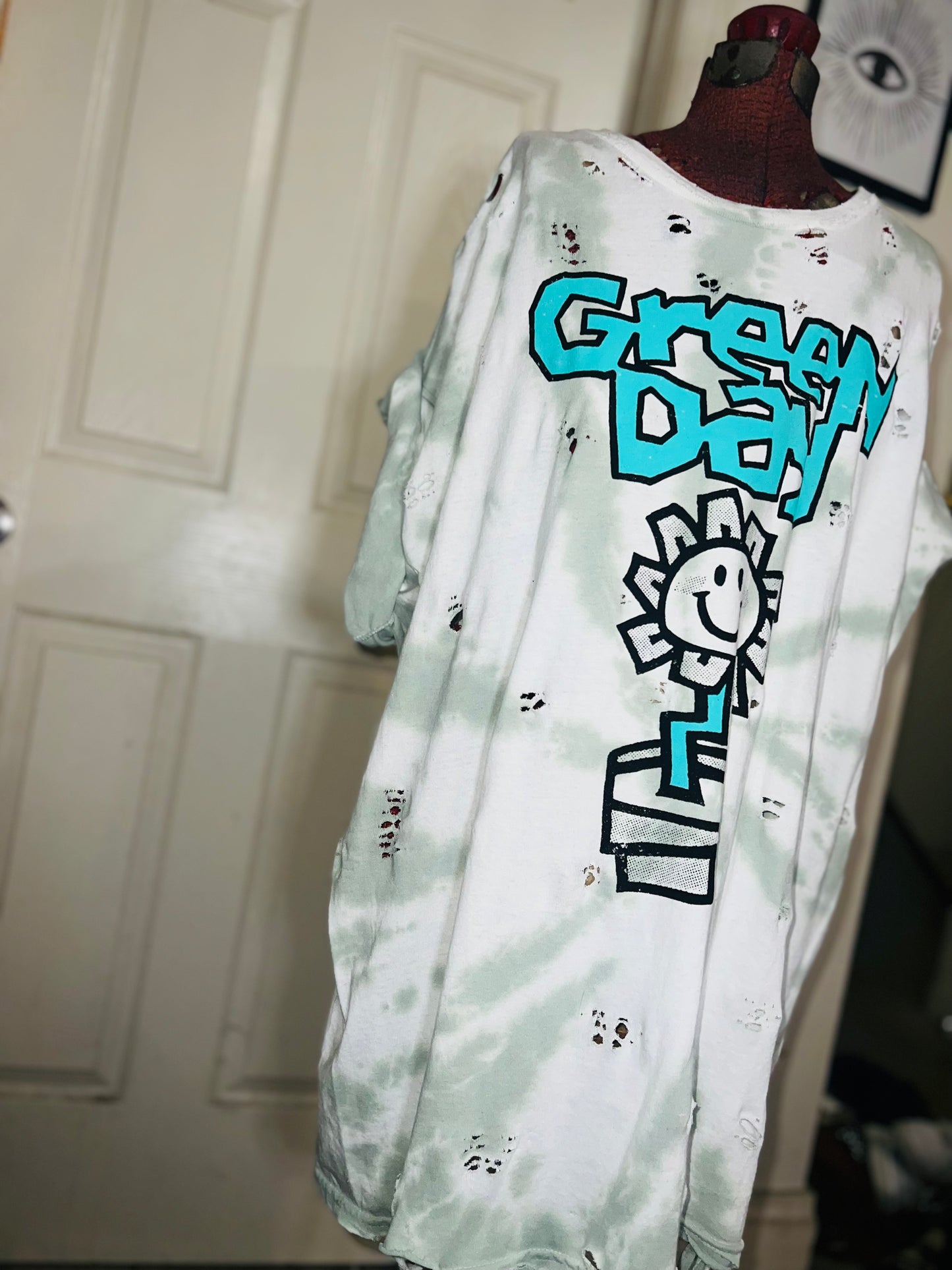 Green Day Tie Dye Double Sided Distressed Tee