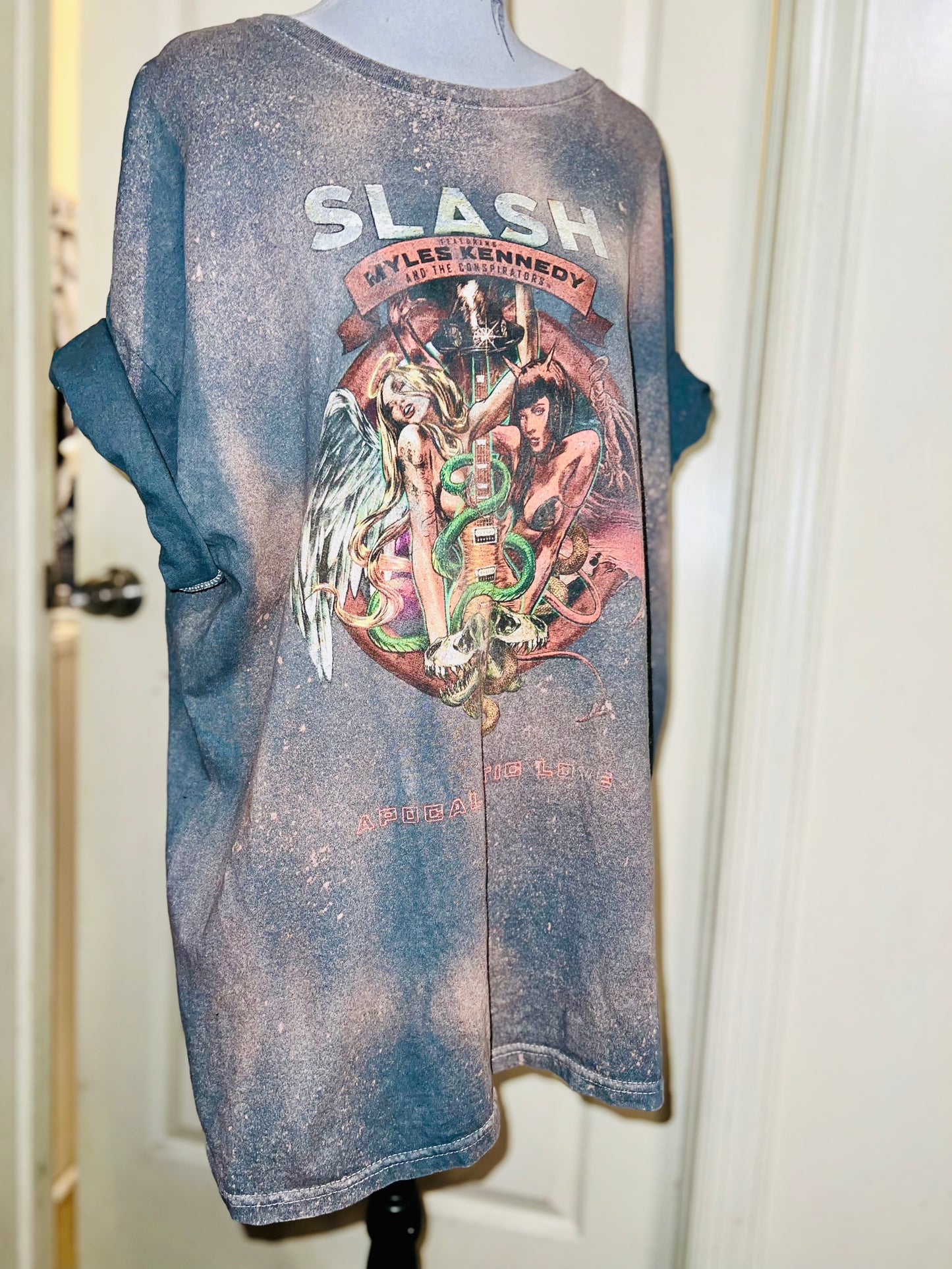 Bleached Slash Distressed Oversized Tee