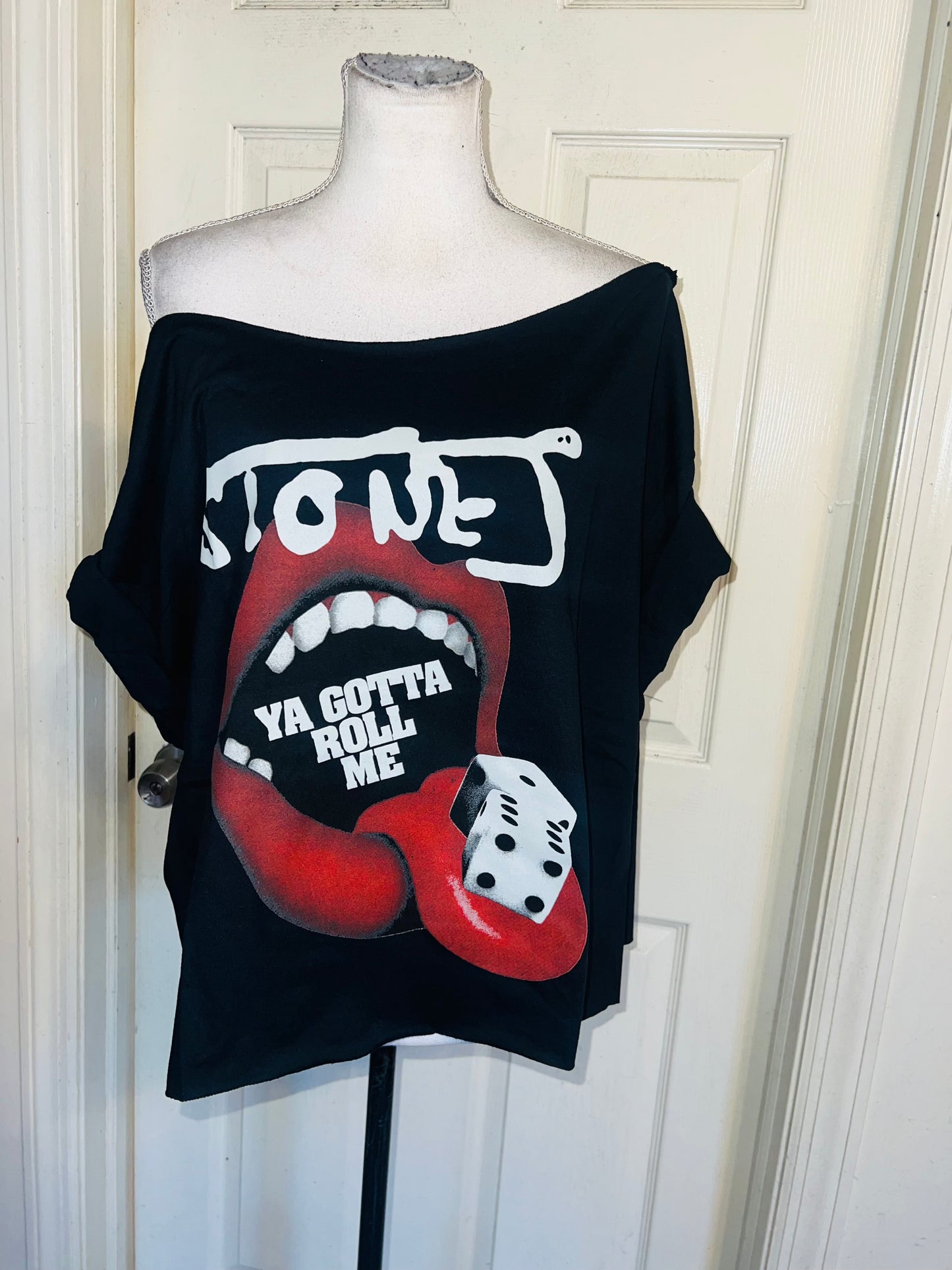 Rolling Stones Off The Shoulder Oversized Distressed Tee