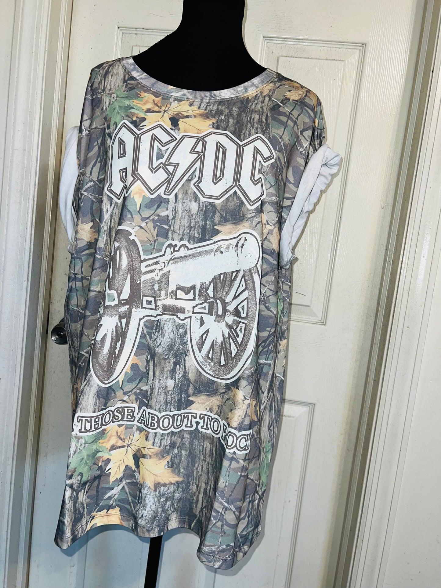 AC/DC Camo Oversized Distressed Tee