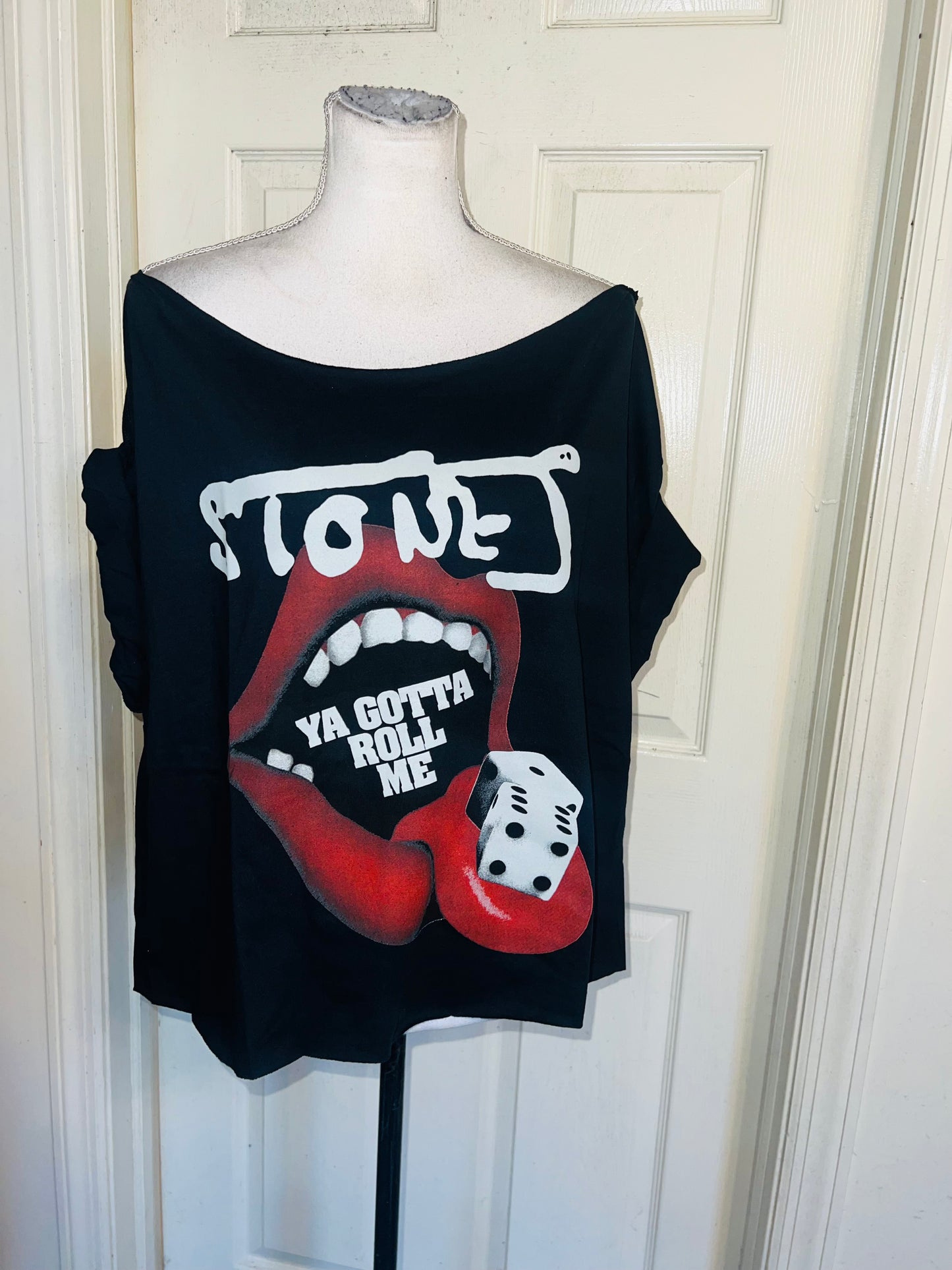 Rolling Stones Off The Shoulder Oversized Distressed Tee