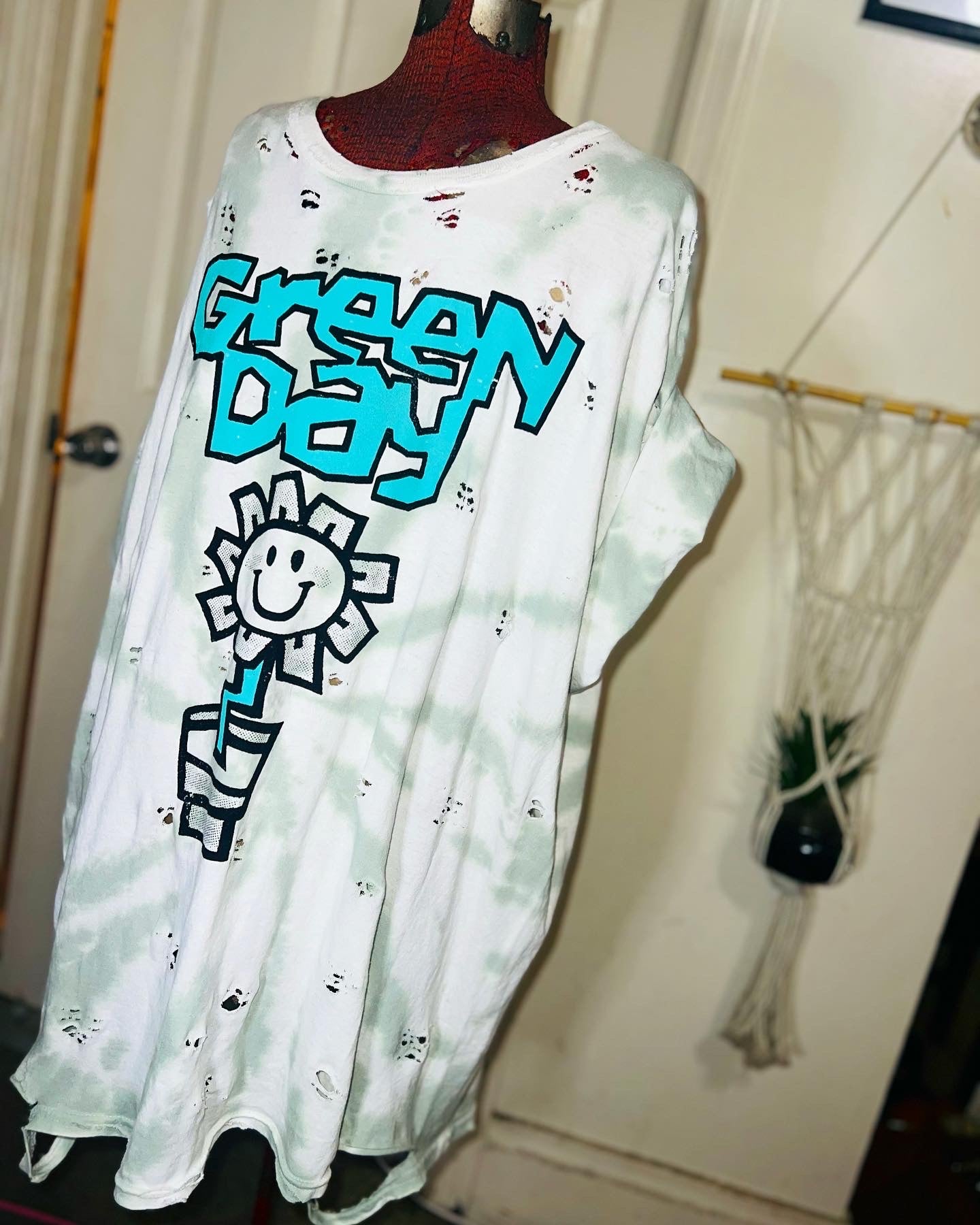 Green Day Tie Dye Double Sided Distressed Tee