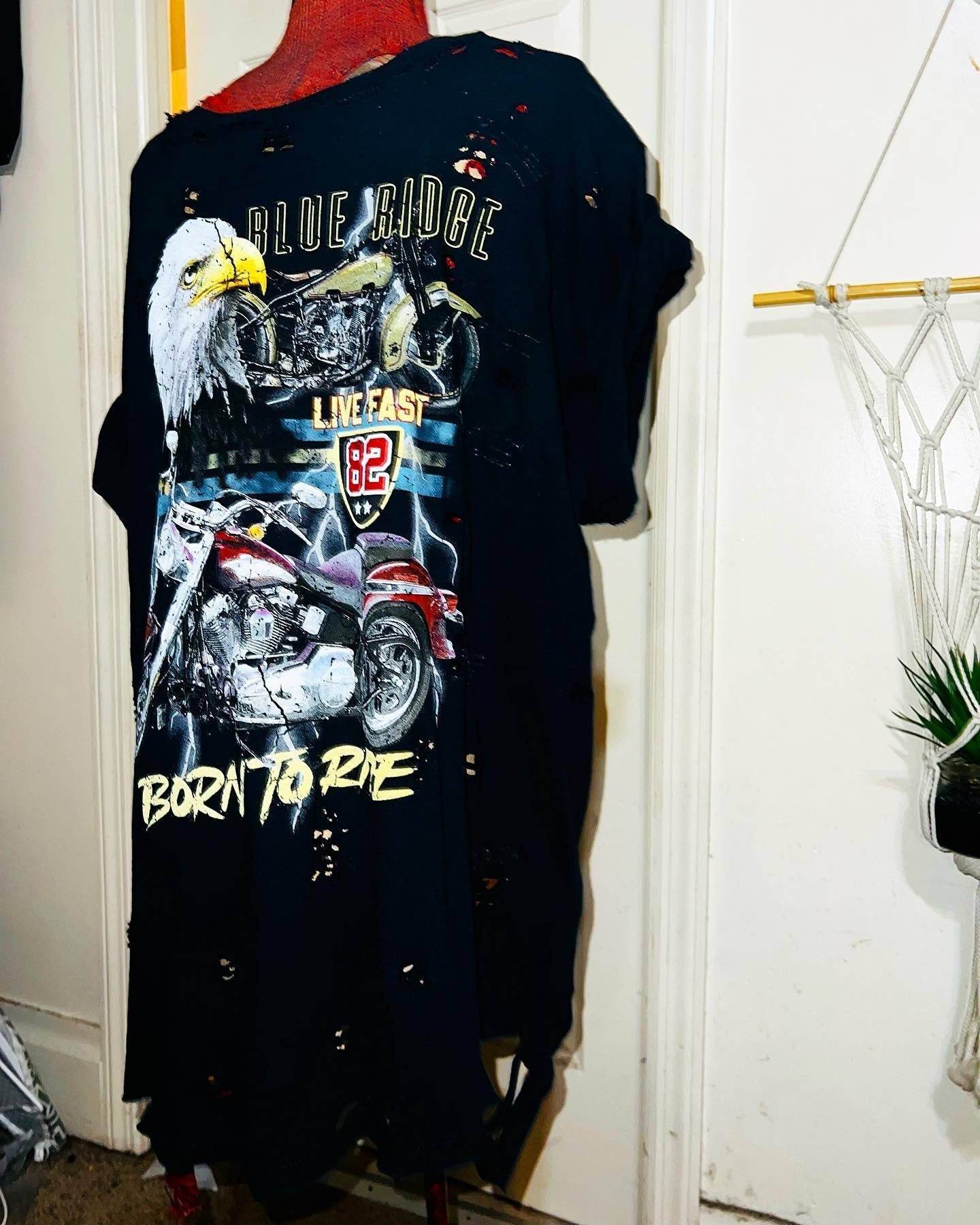 Born To Ride Motorcycle Oversized Distressed Tee