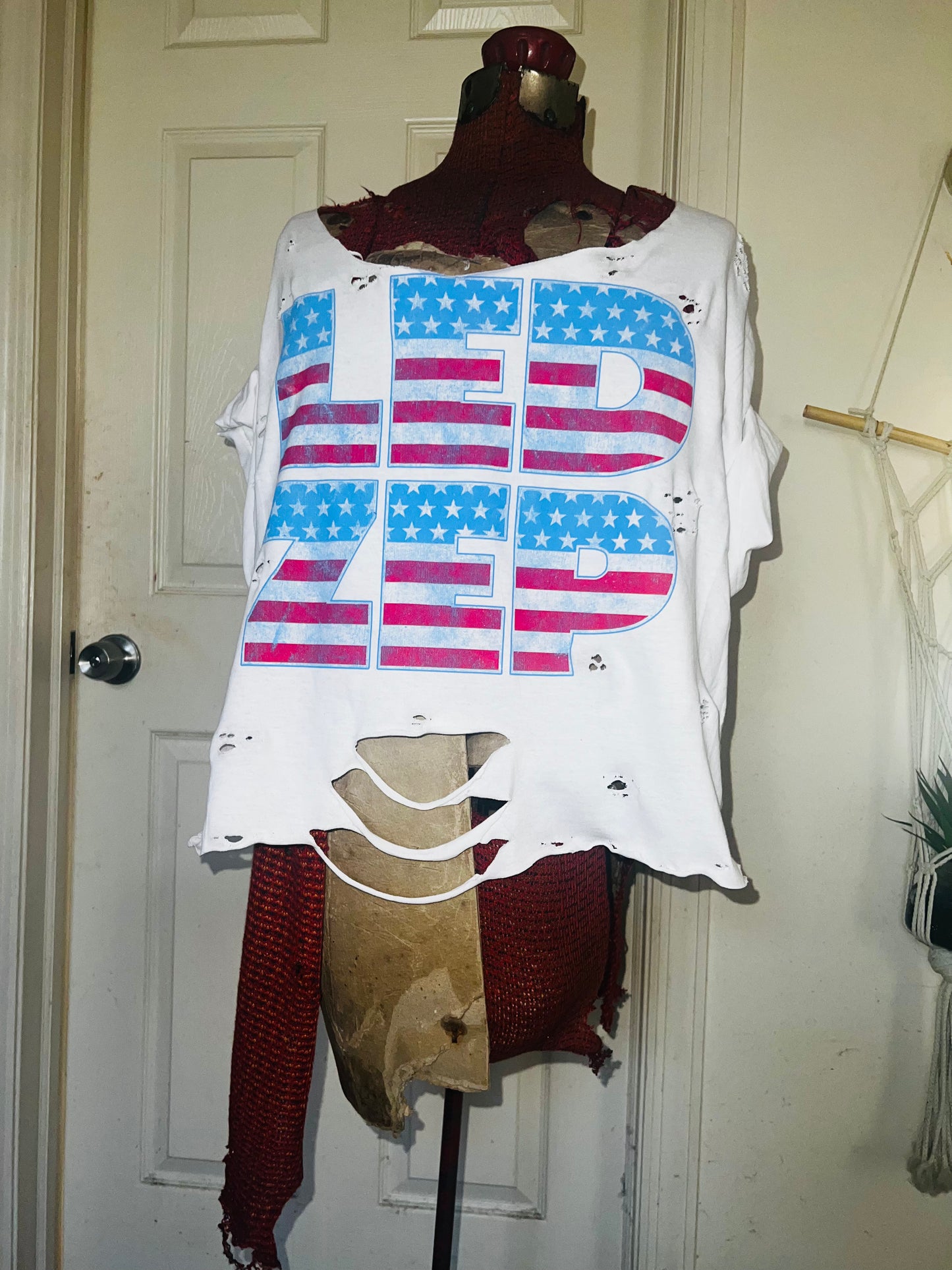 American Flag style Led Zeppelin Oversized Distressed Tee