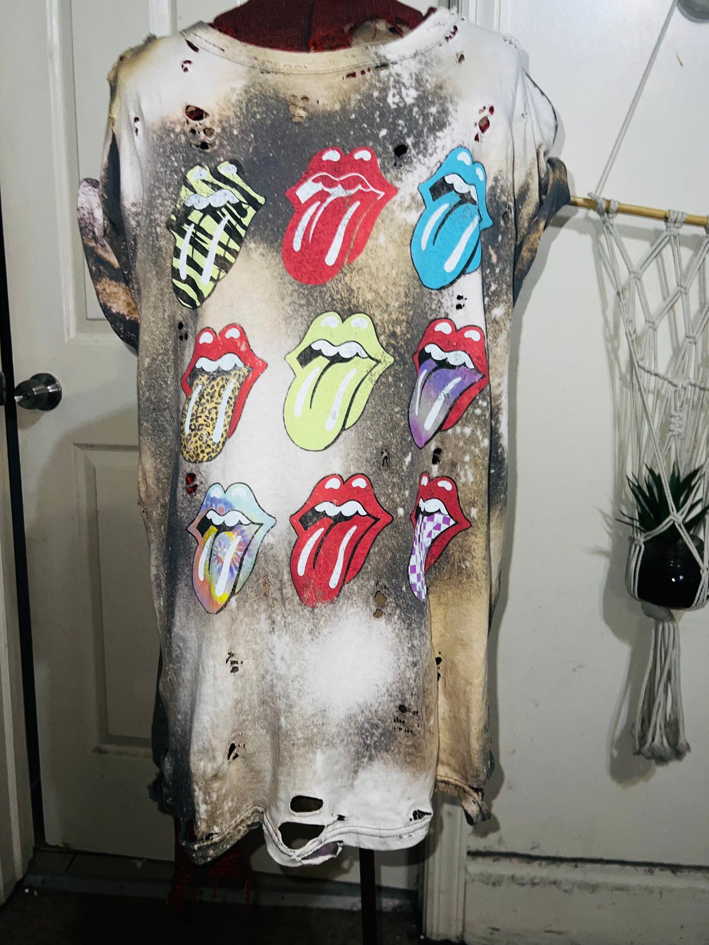 Bleached The Rolling Stones Multi Color Distressed Tee