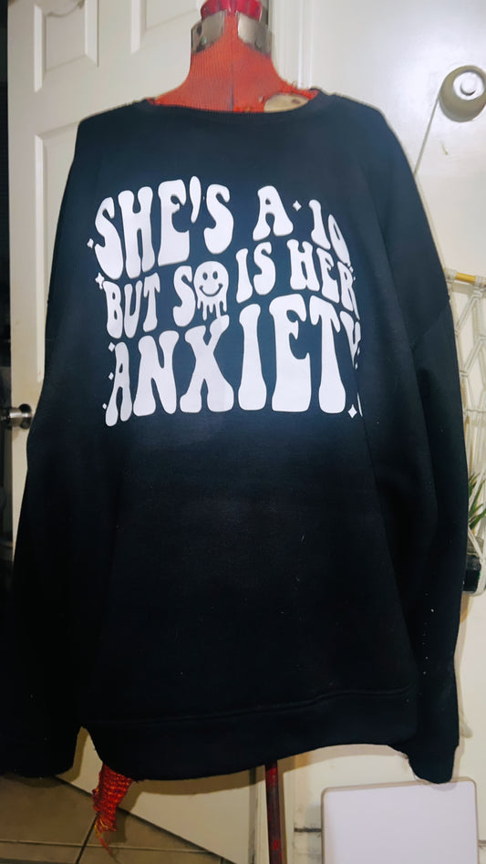 “Anxiety is a 10” Oversized Distressed Shirt