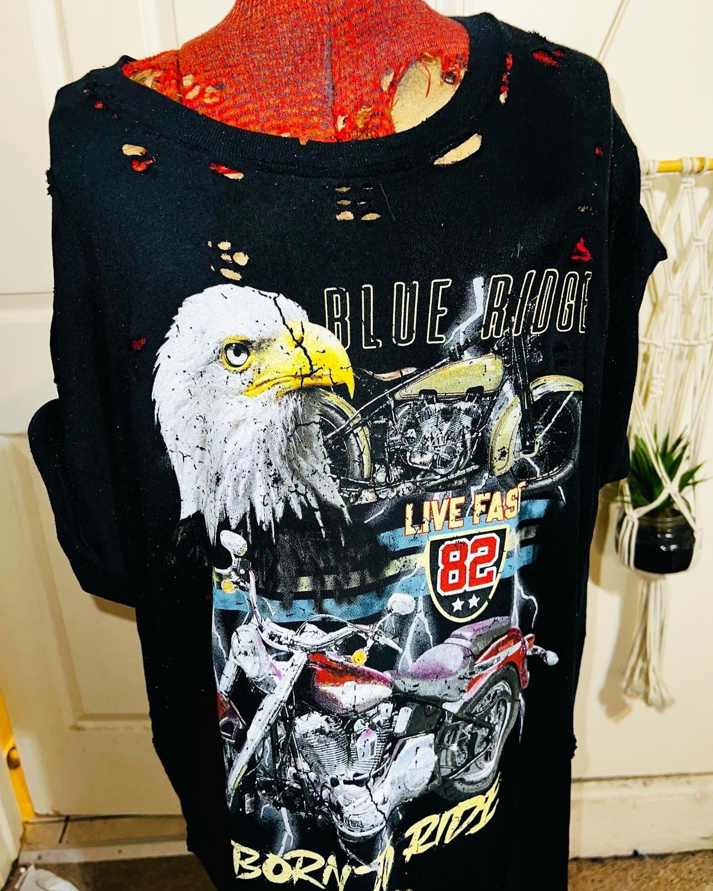 Born To Ride Motorcycle Oversized Distressed Tee