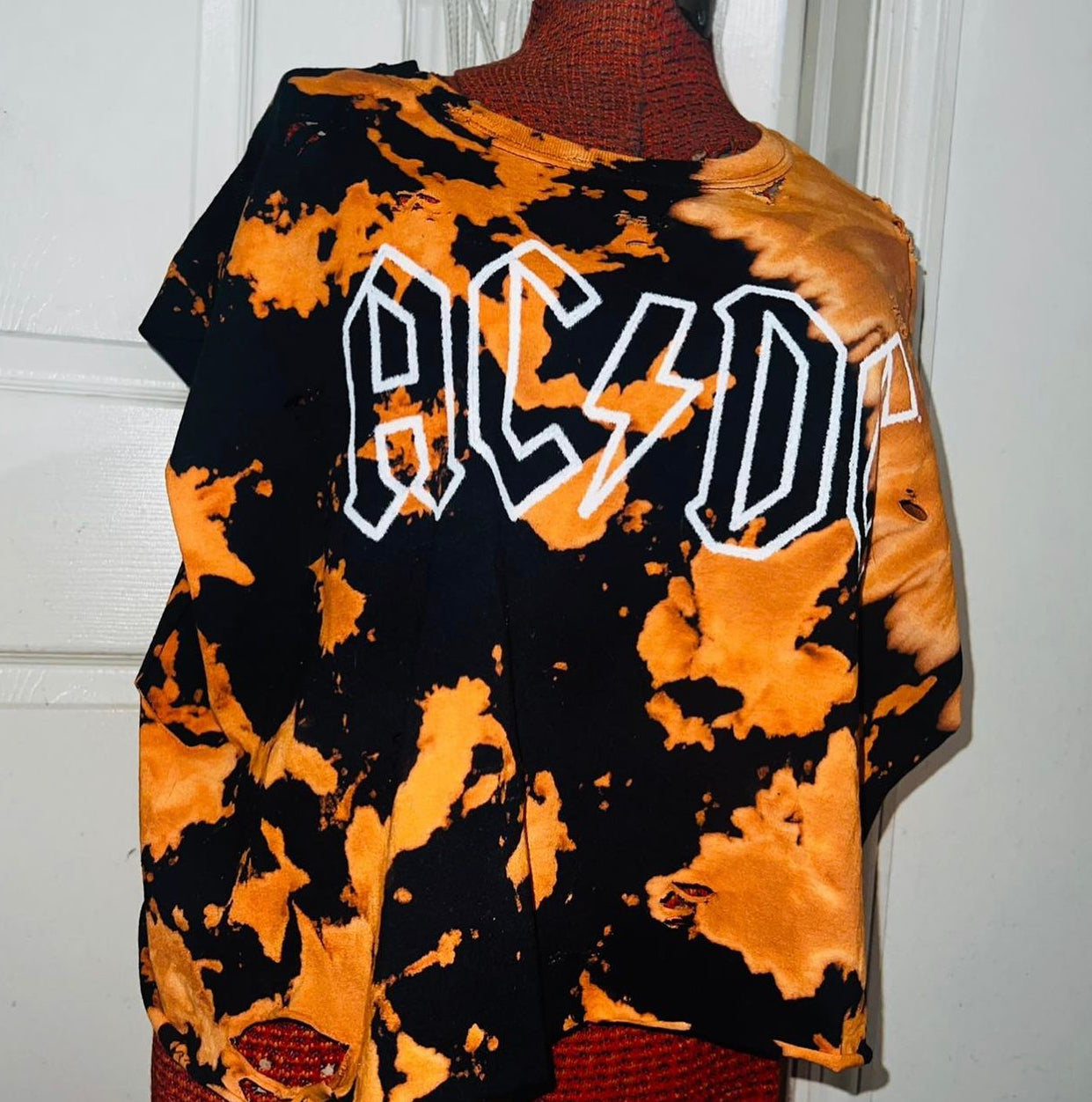 AC/DC Tie Dye Bleached Cropped Tank