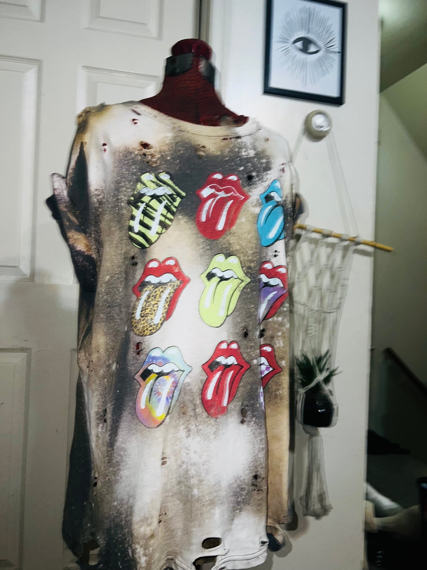 Bleached The Rolling Stones Multi Color Distressed Tee