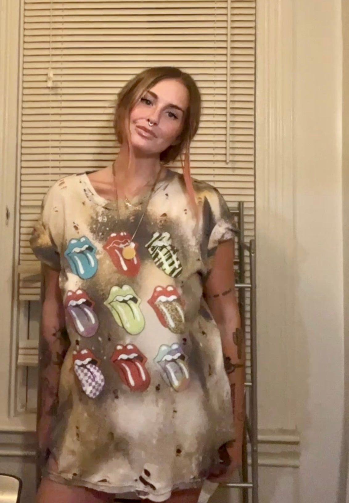 Bleached The Rolling Stones Multi Color Distressed Tee