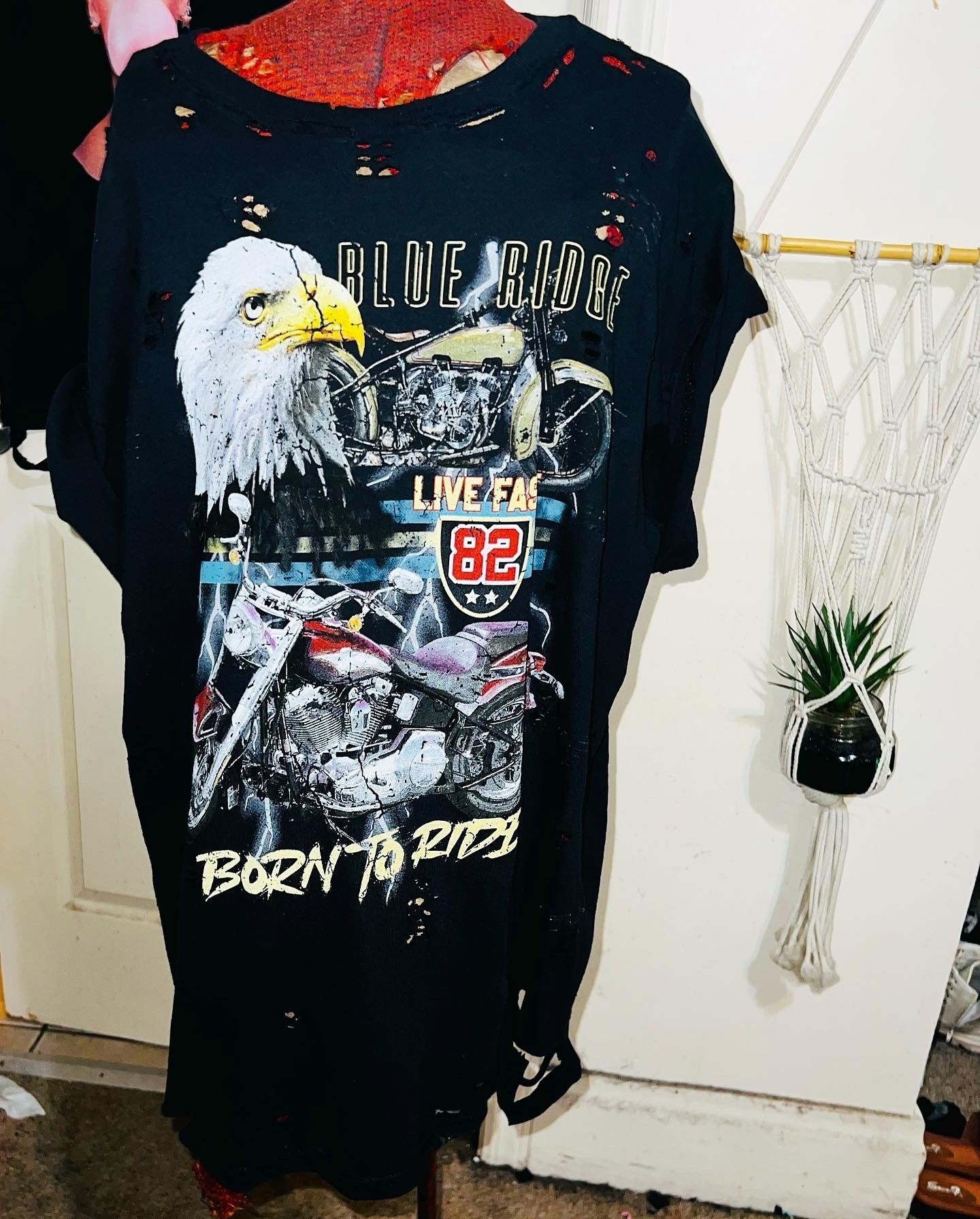 Born To Ride Motorcycle Oversized Distressed Tee