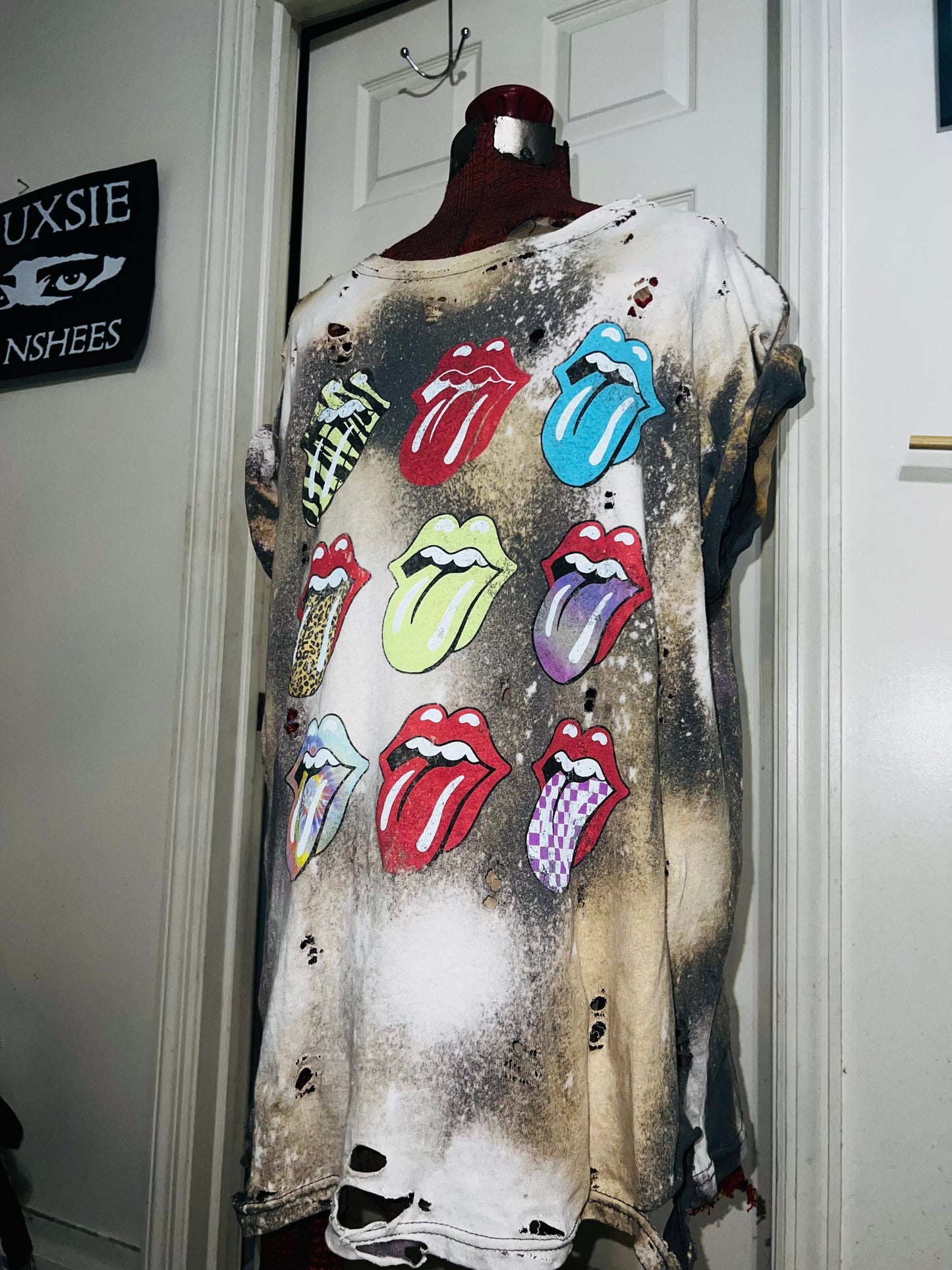 Bleached The Rolling Stones Multi Color Distressed Tee
