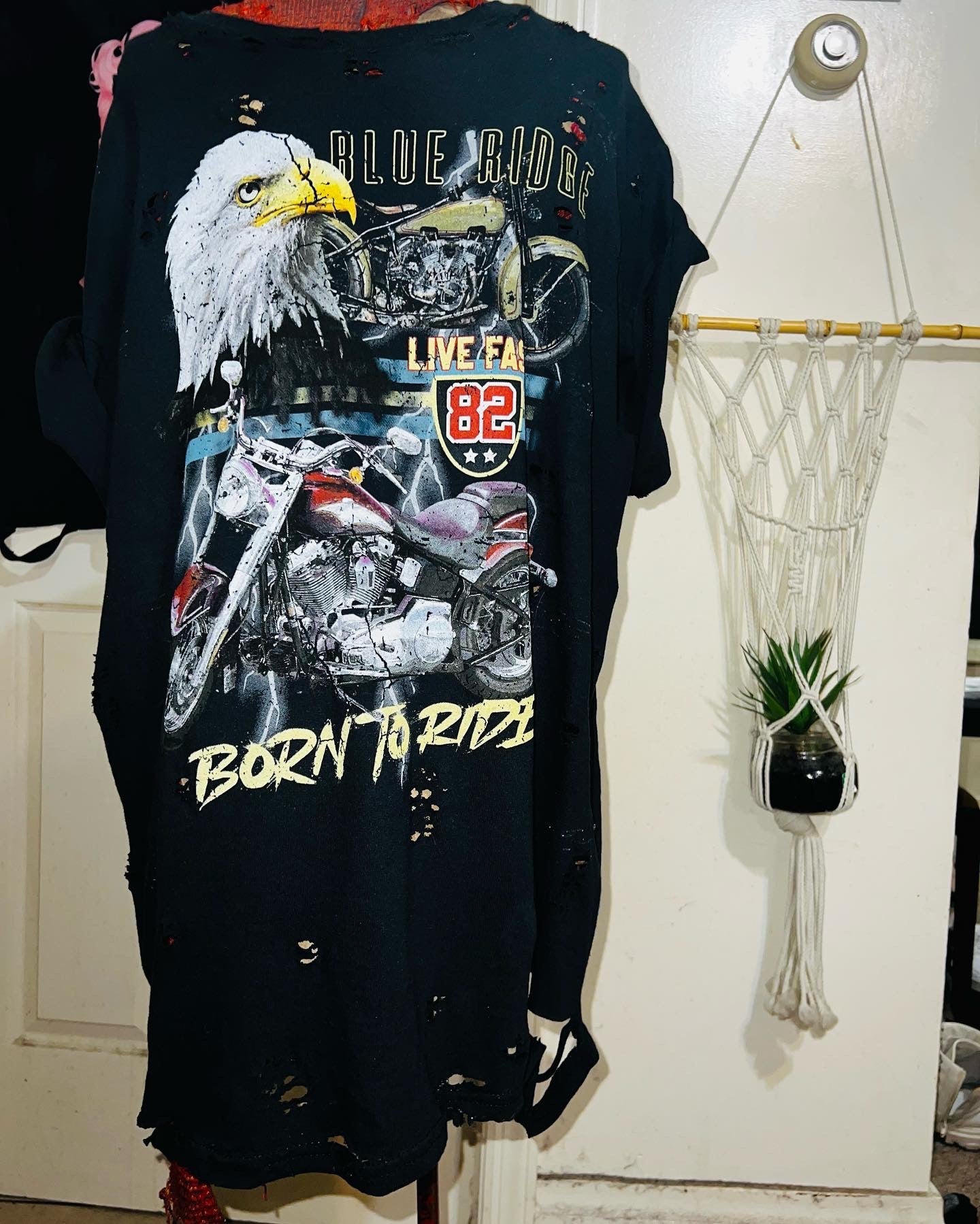 Born To Ride Motorcycle Oversized Distressed Tee