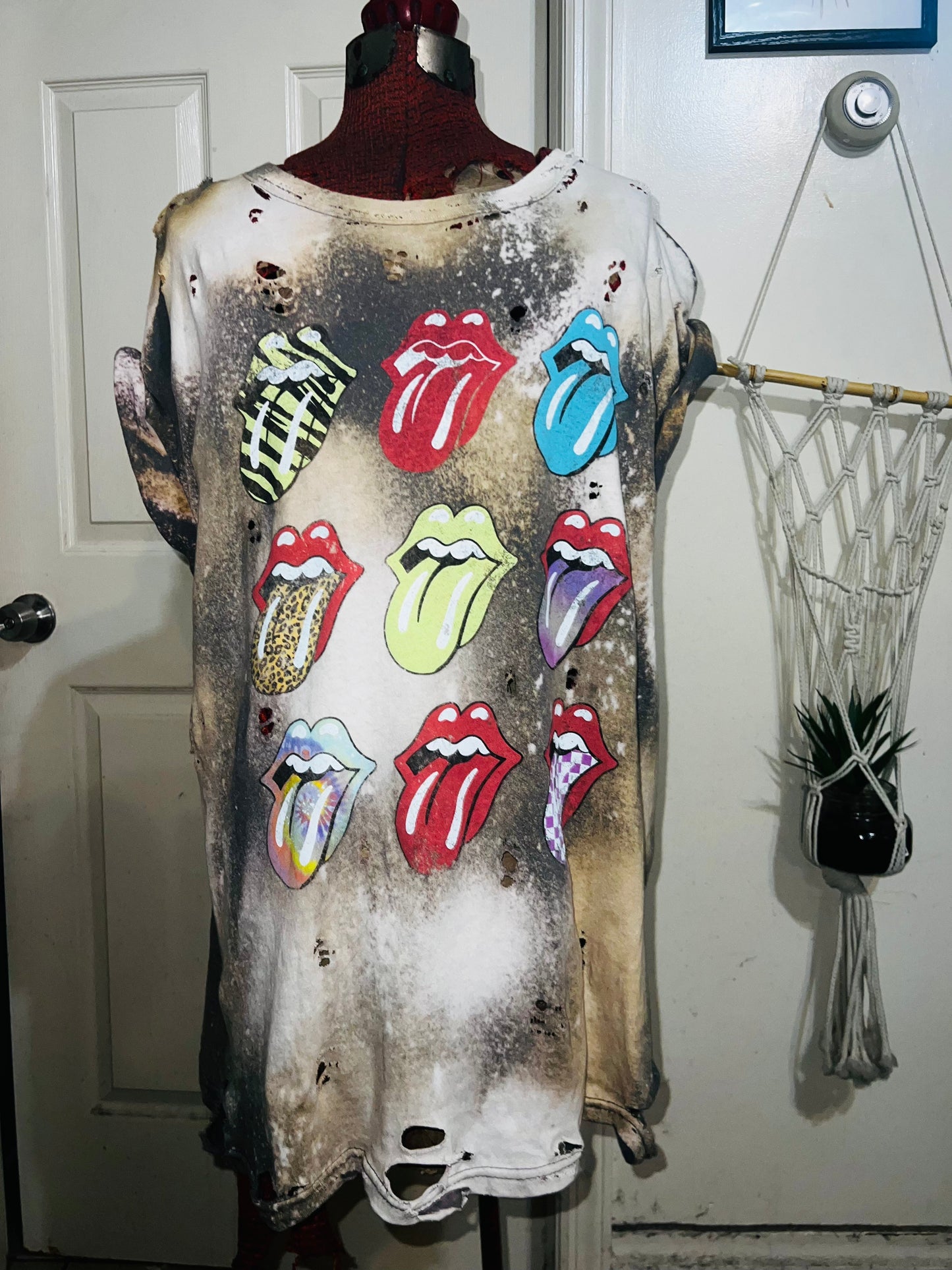 Bleached The Rolling Stones Multi Color Distressed Tee