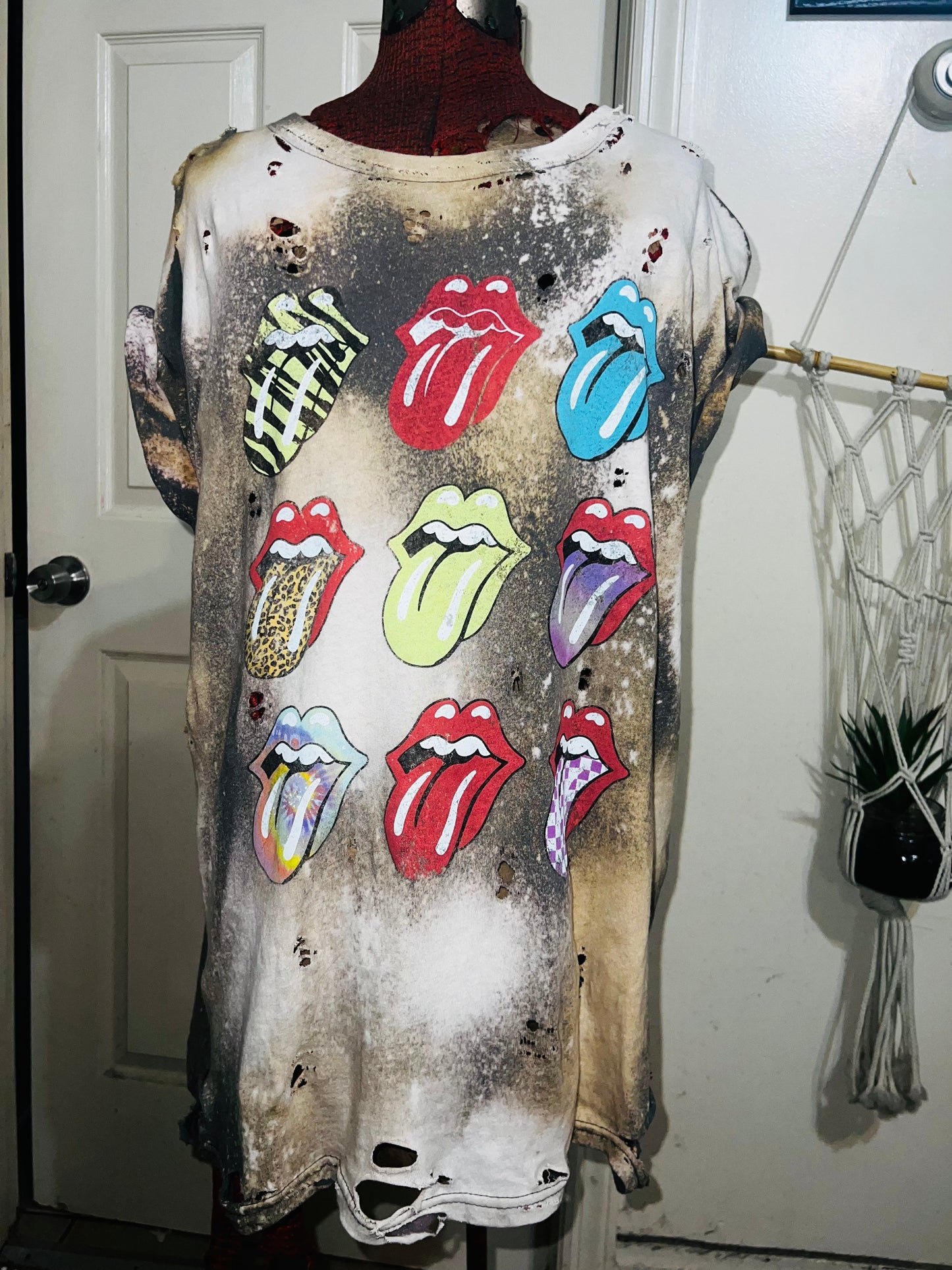 Bleached The Rolling Stones Multi Color Distressed Tee