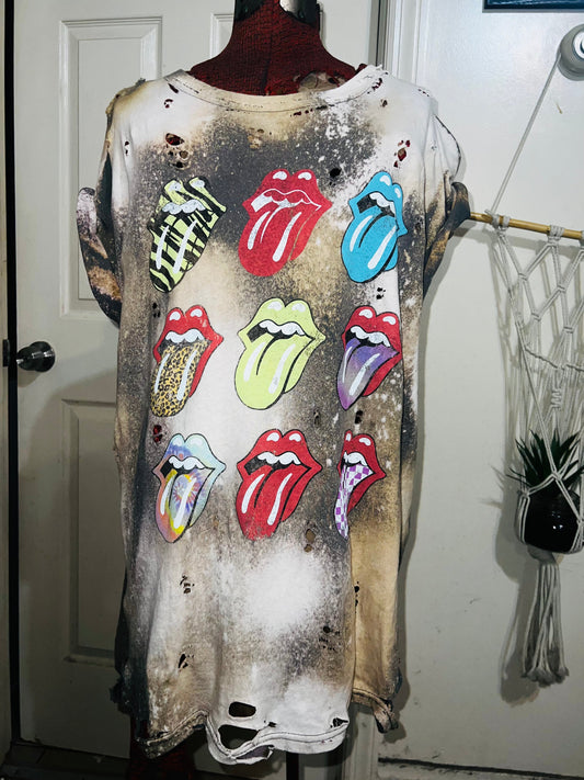 Bleached The Rolling Stones Multi Color Distressed Tee