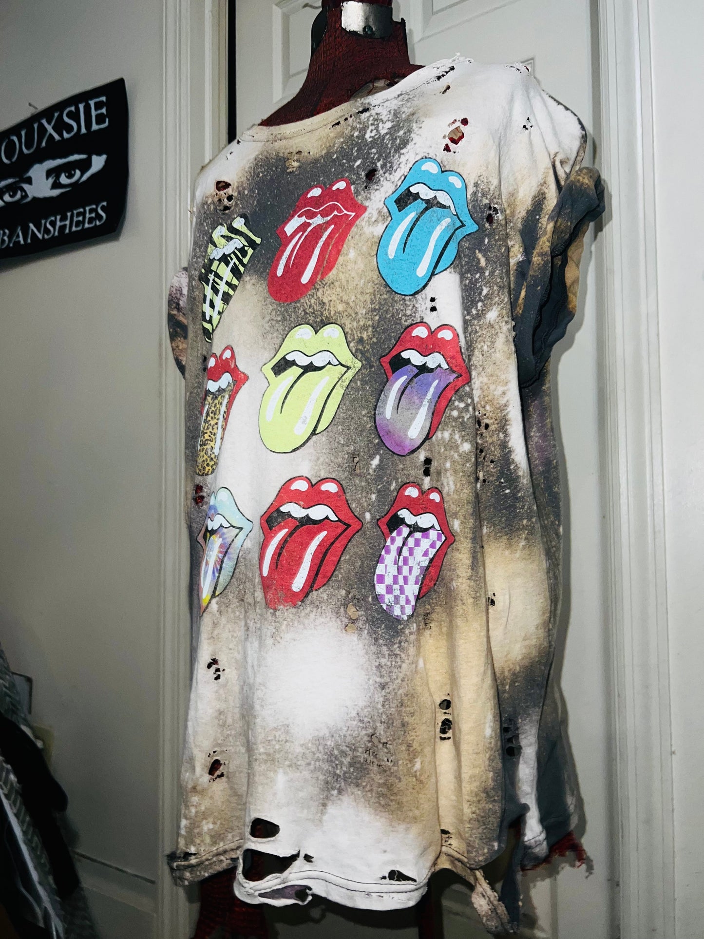 Bleached The Rolling Stones Multi Color Distressed Tee