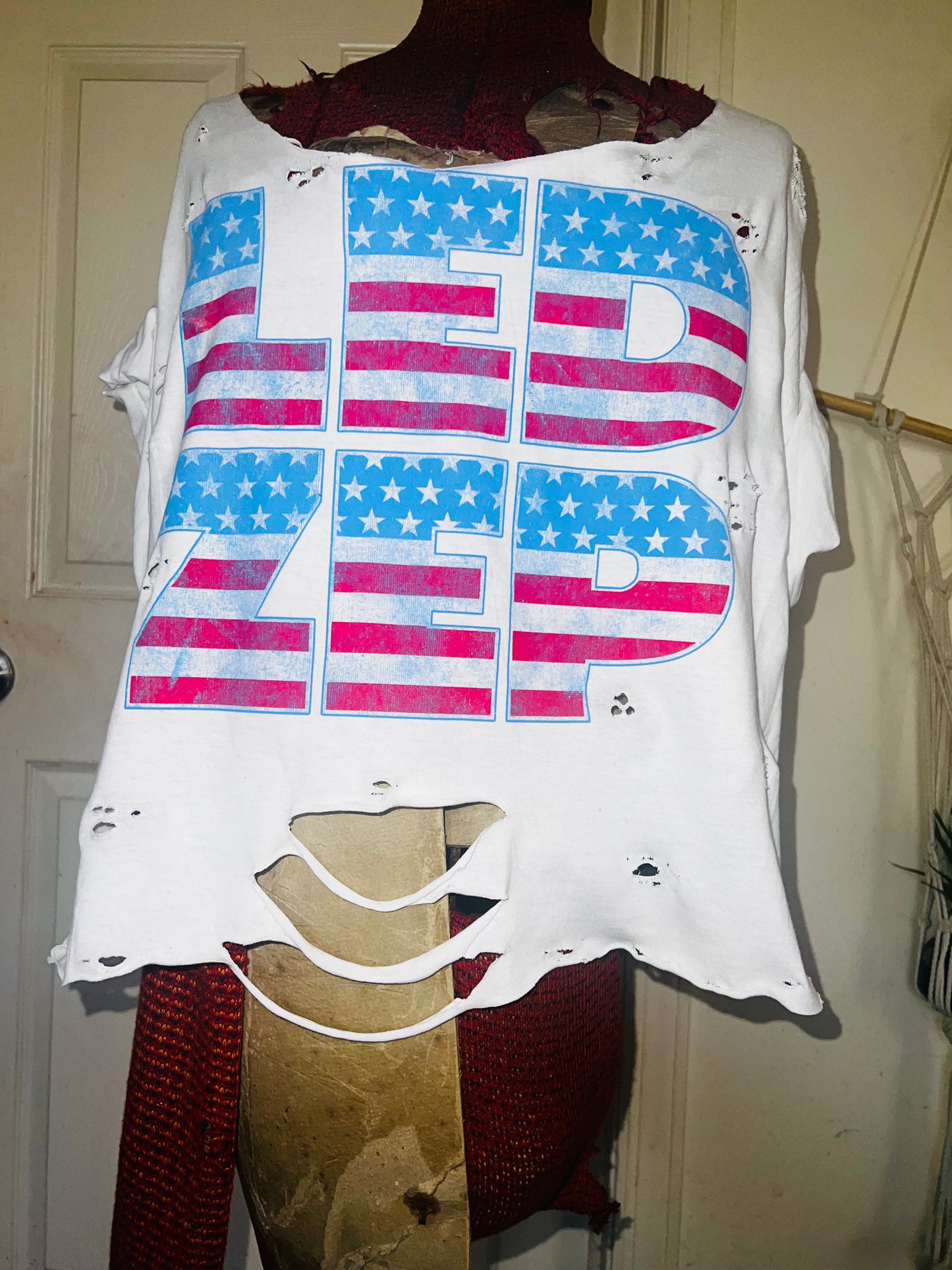 American Flag style Led Zeppelin Oversized Distressed Tee