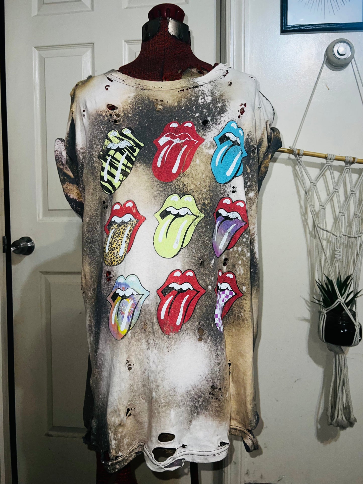 Bleached The Rolling Stones Multi Color Distressed Tee