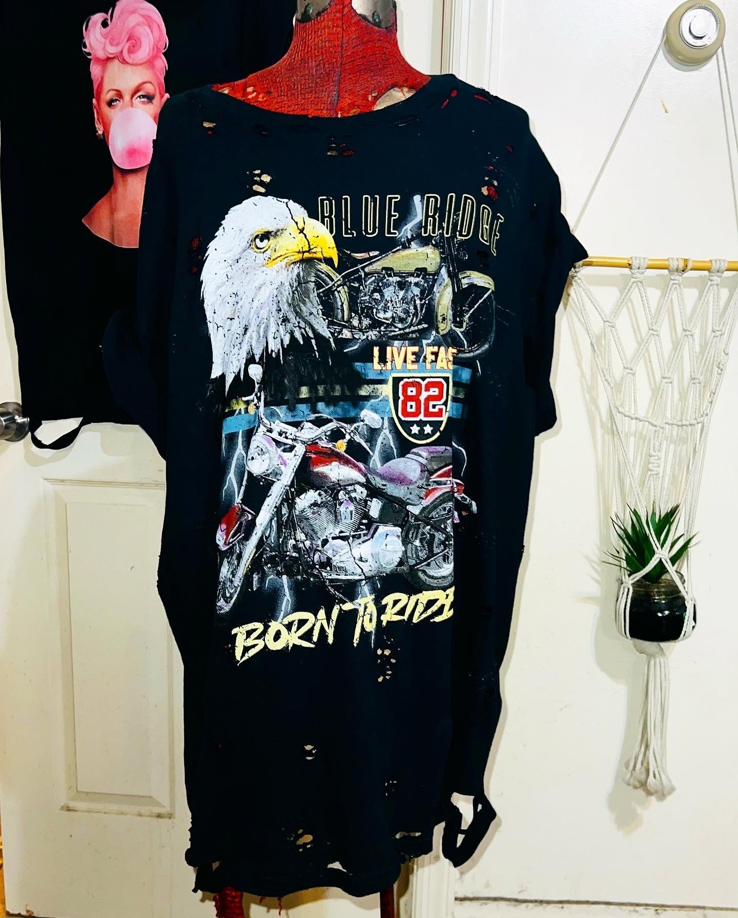 Born To Ride Motorcycle Oversized Distressed Tee