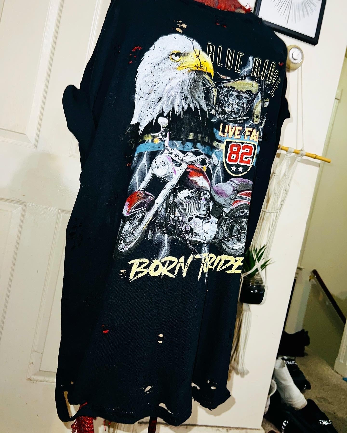 Born To Ride Motorcycle Oversized Distressed Tee