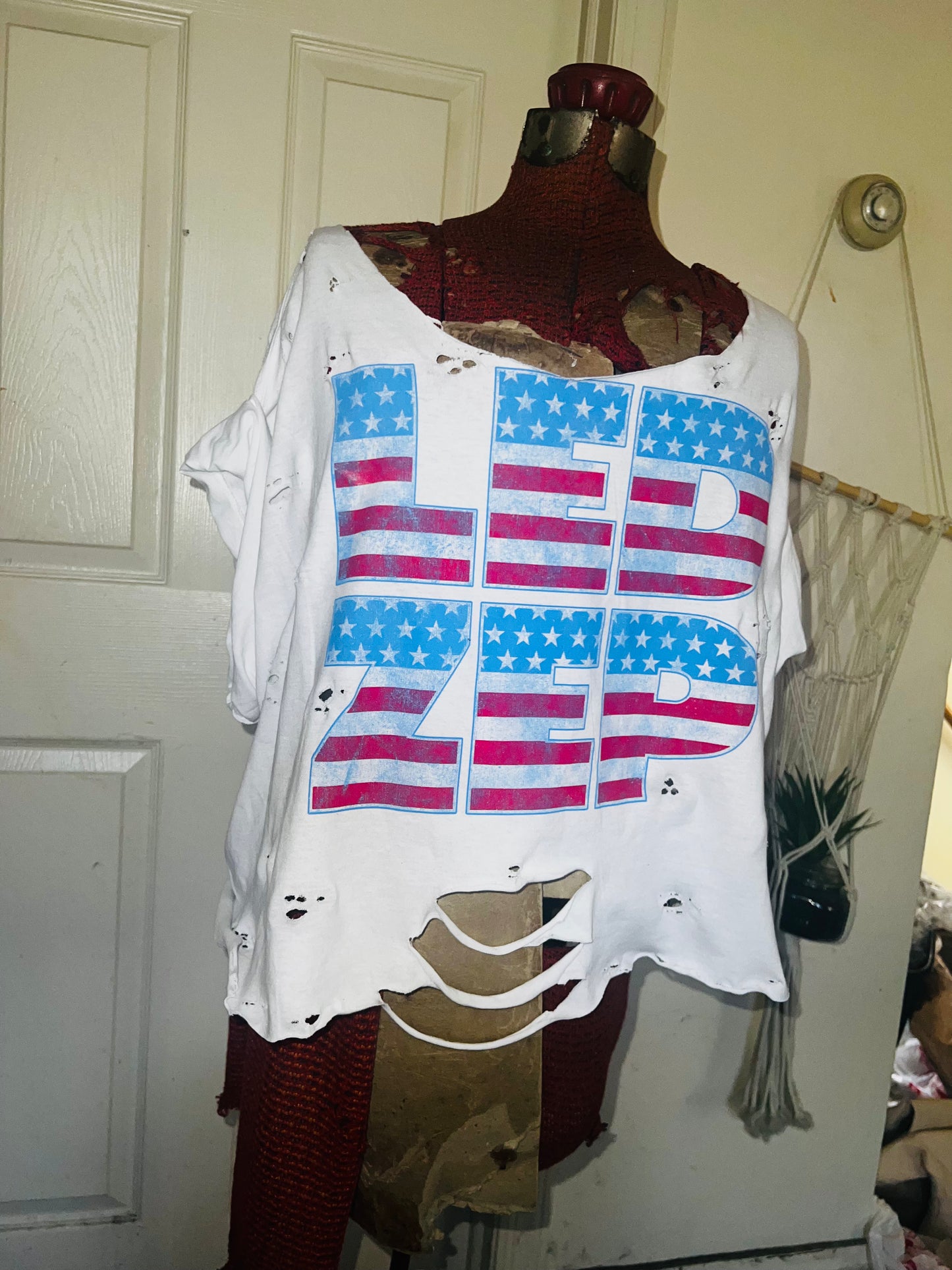 American Flag style Led Zeppelin Oversized Distressed Tee