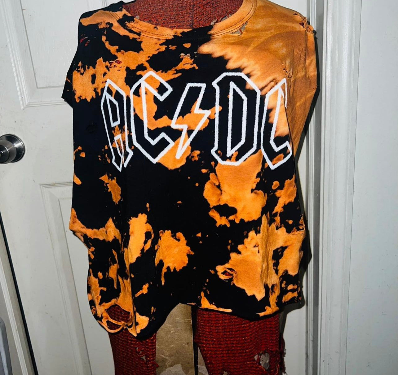 AC/DC Tie Dye Bleached Cropped Tank