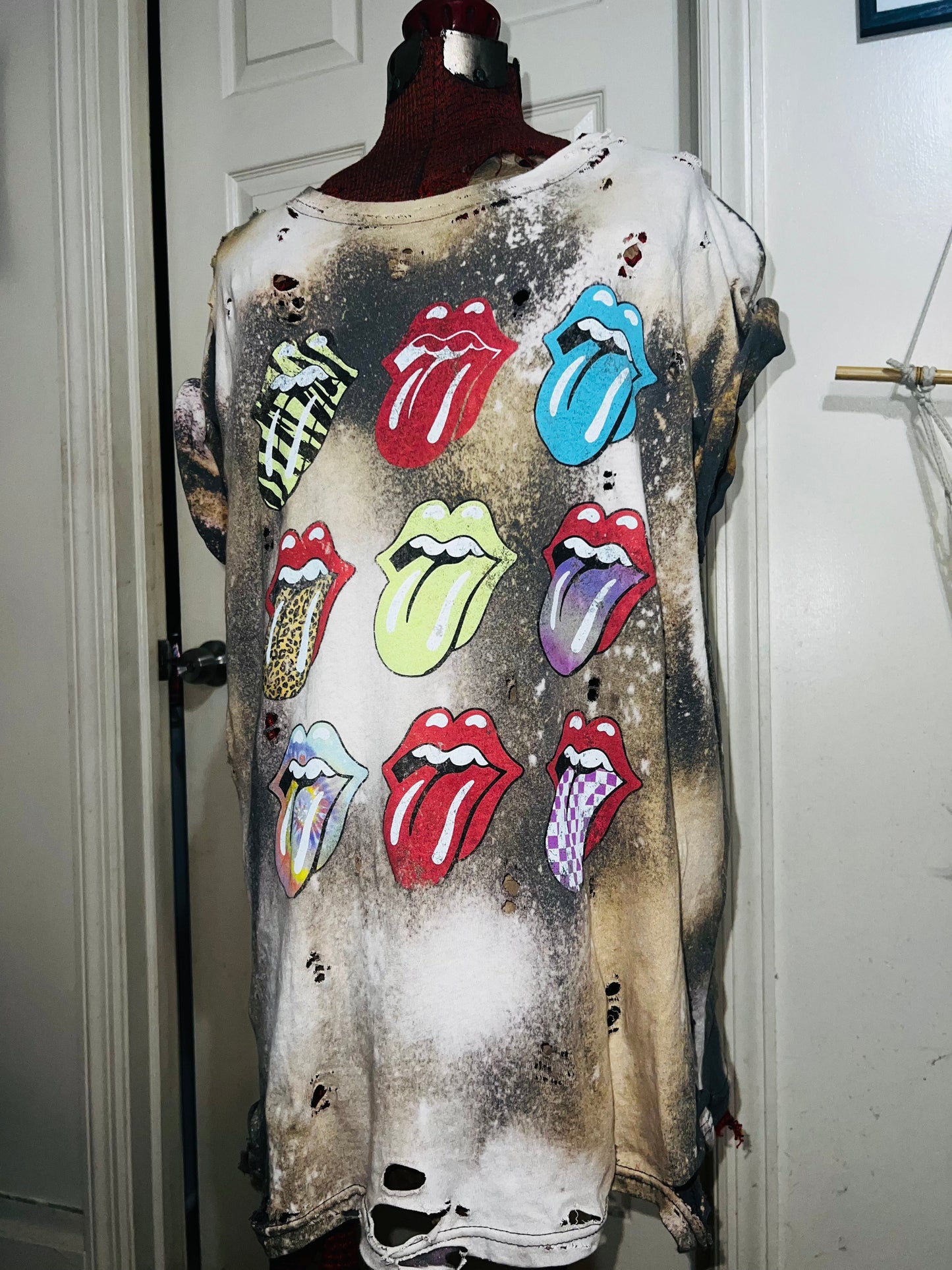 Bleached The Rolling Stones Multi Color Distressed Tee
