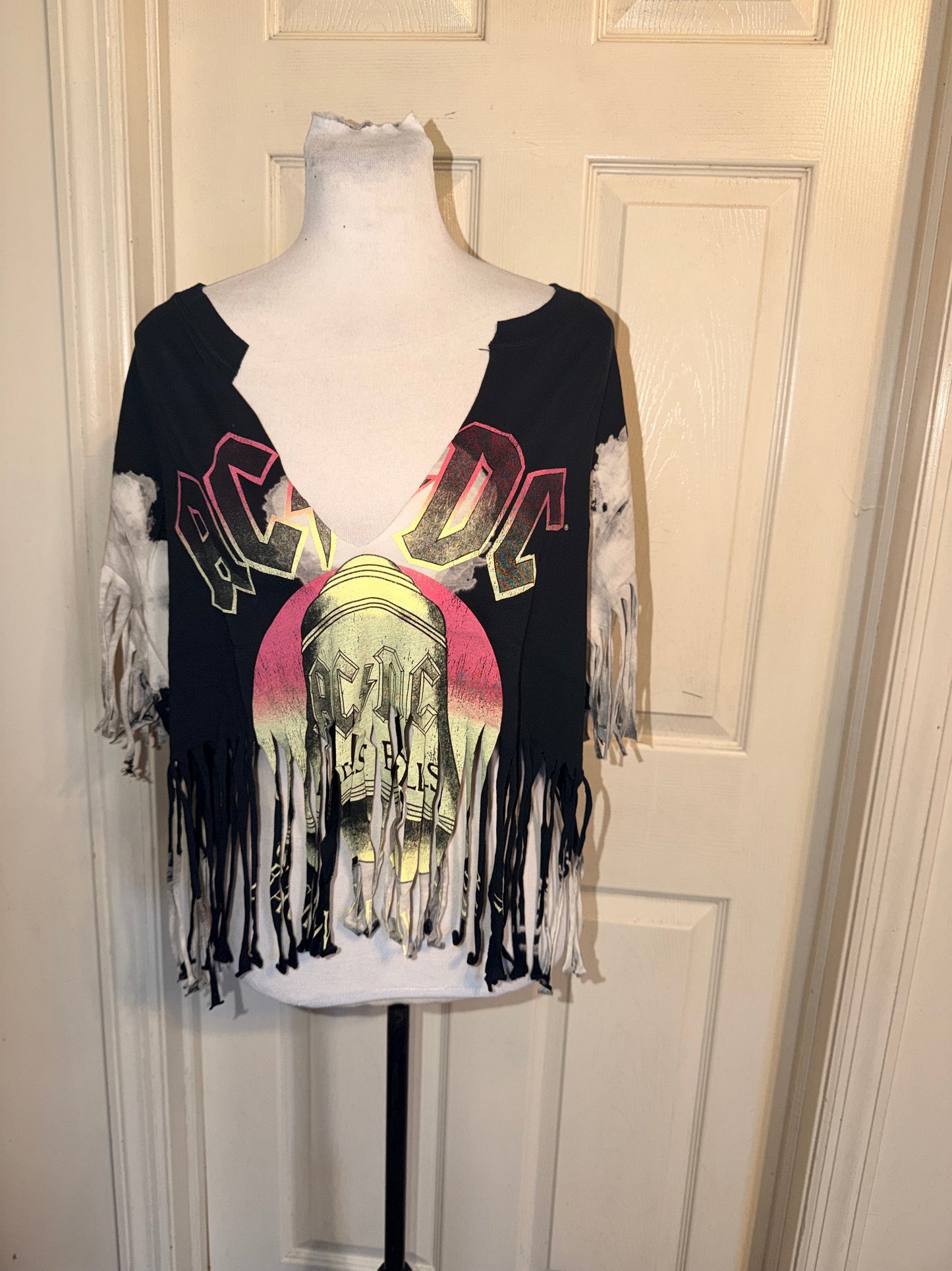 AC/DC Oversized Distressed Fringed Tee